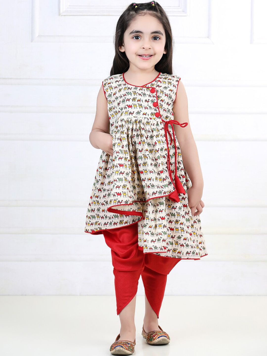 here&now x kinder kids Kinder Kids Girls Ethnic Motifs Printed Pure Cotton Kurta with Dhoti Pants-picture-33