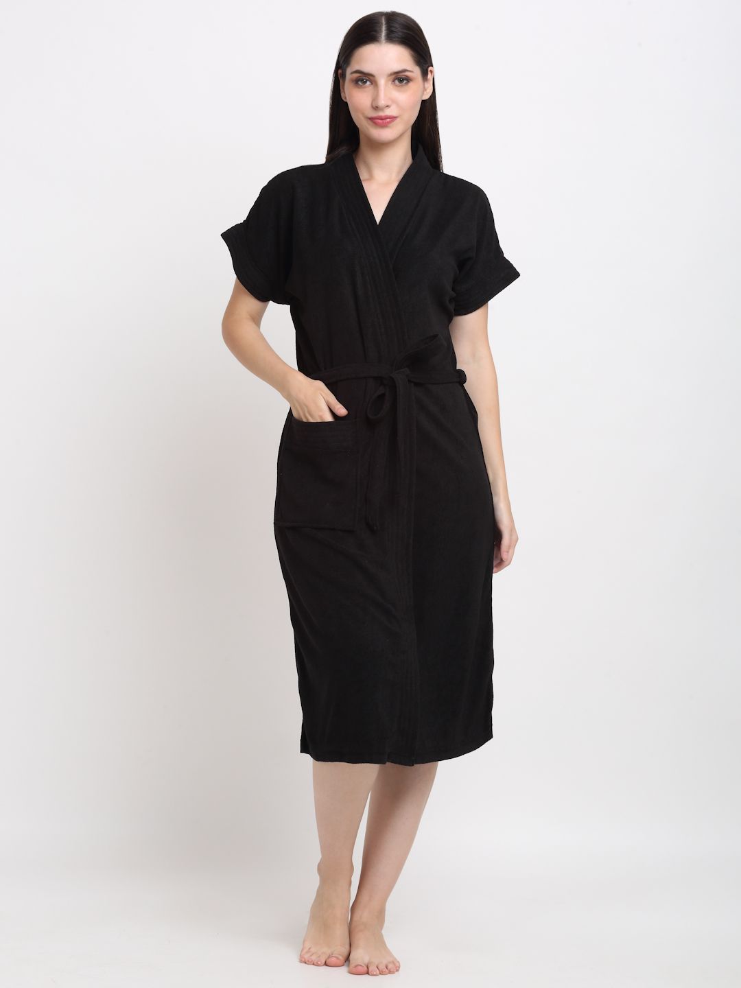 Creeva Everyday Collection Black Front Pocket Bath Robe