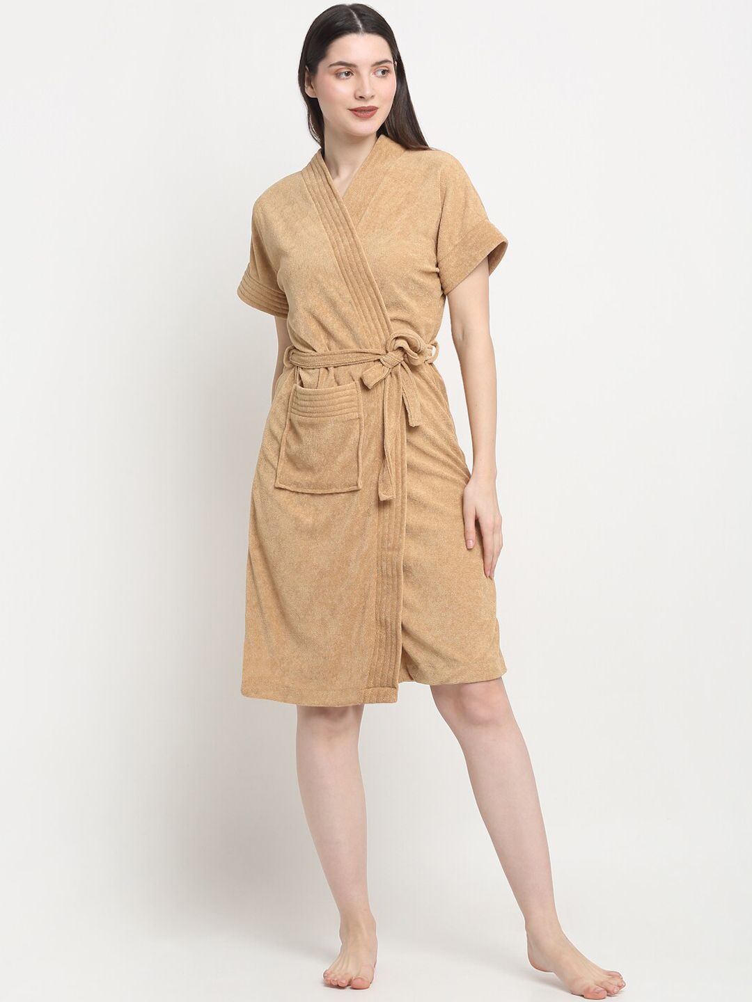 Creeva Rust Everyday Collection Brown Front Pocket Bath Robe-picture-54