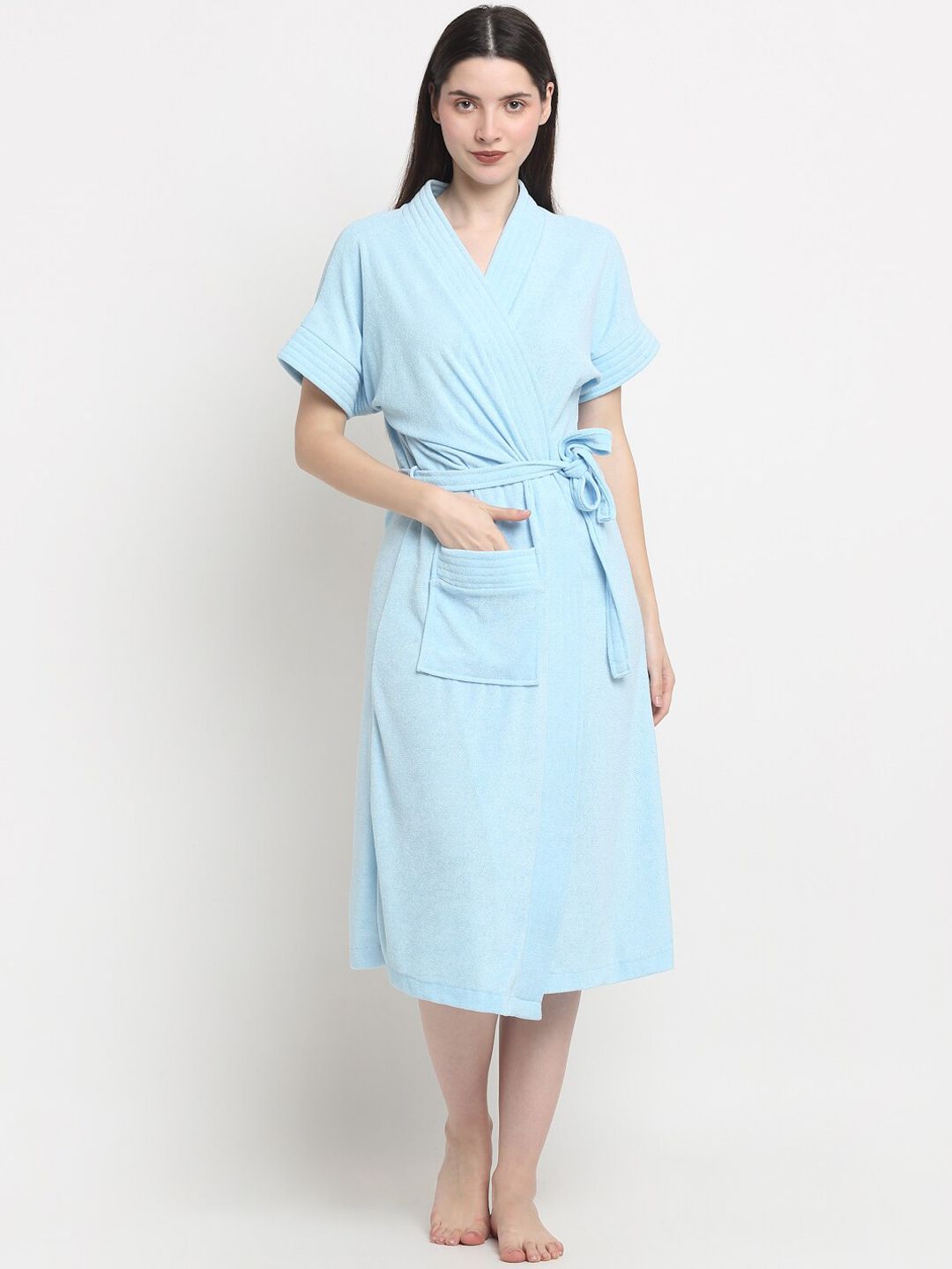 Creeva Everyday Collection Blue Front Pocket Bath Robe-picture-19