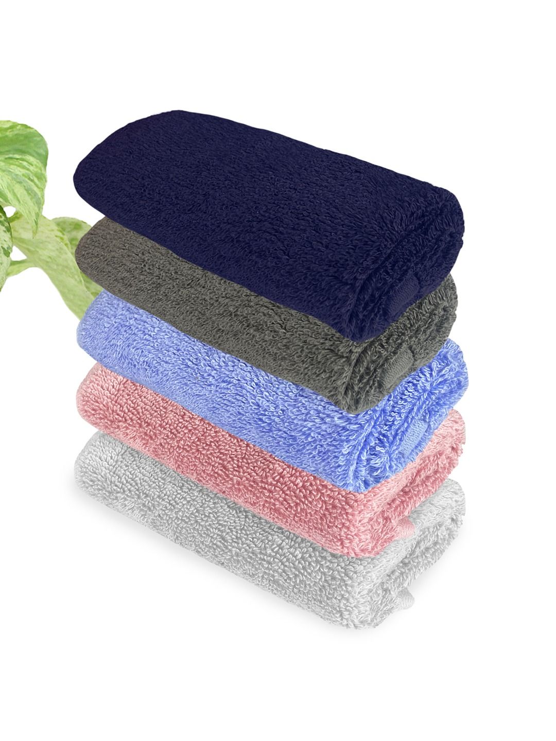 Heelium Blue & grey 5-Pcs 600 GSM Bamboo Anti-Bacterial Face Towels-picture-19