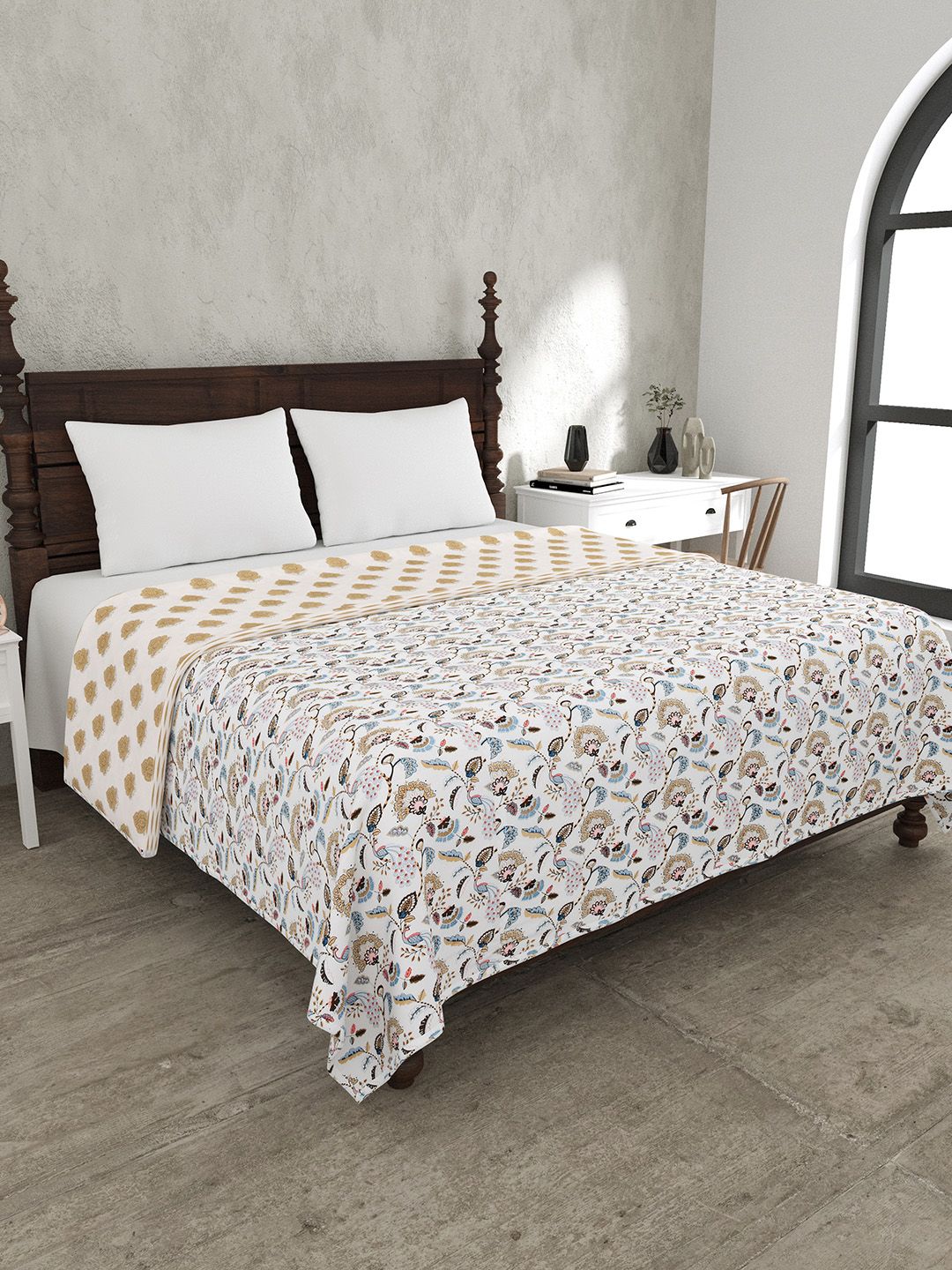 JAIPUR FABRIC White & Blue Mild Winter 120 GSM Pure Cotton Double Bed Dohar-image-34