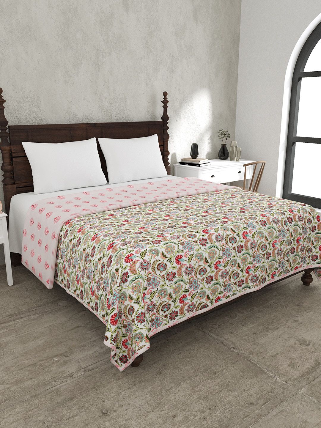 JAIPUR FABRIC Pink & Green Mild Winter 120 GSM Pure Cotton Double Bed Dohar-image-35