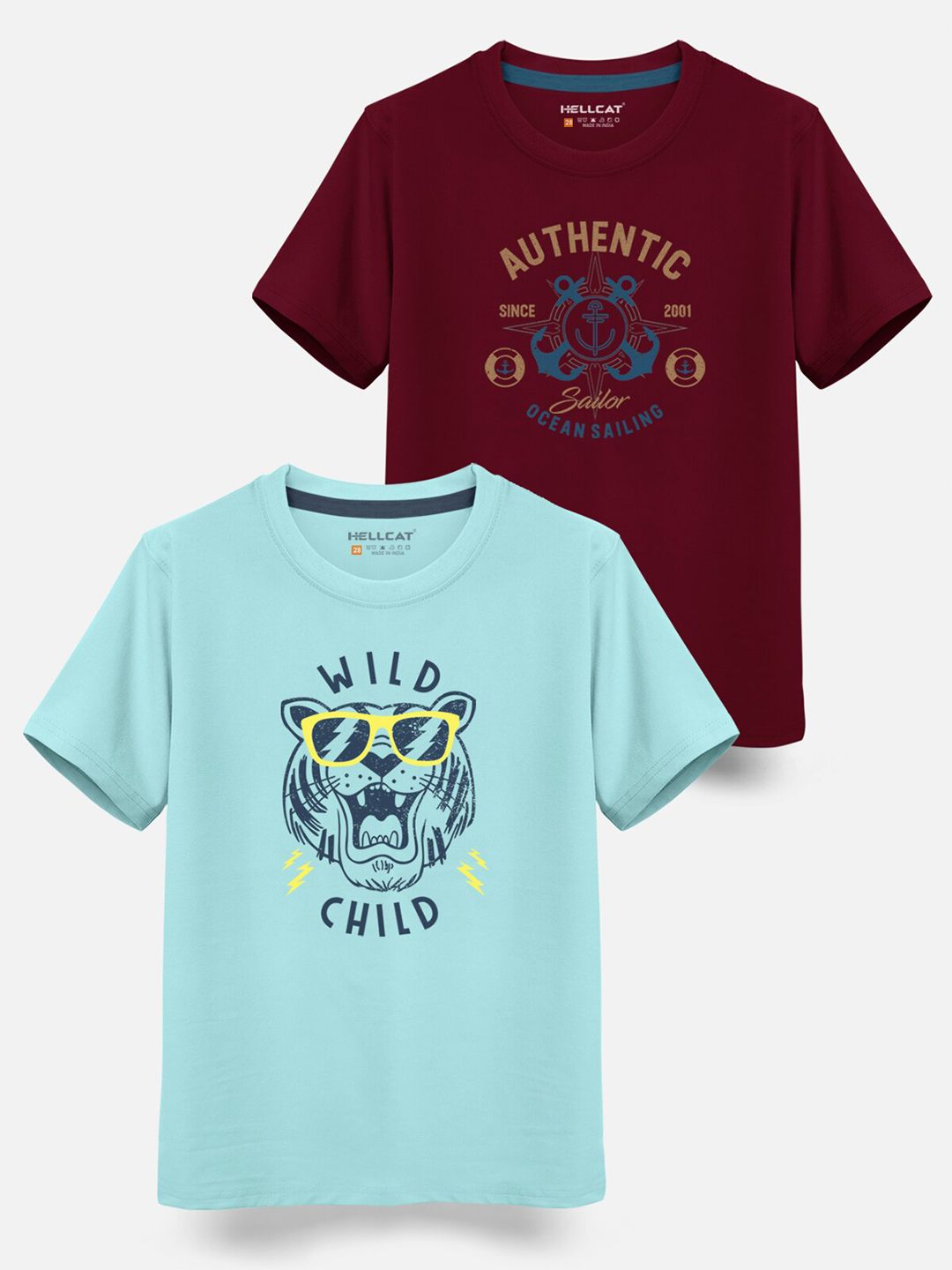 HELLCAT Boys Pack Of 2 Typography Printed T-shirt-picture-21