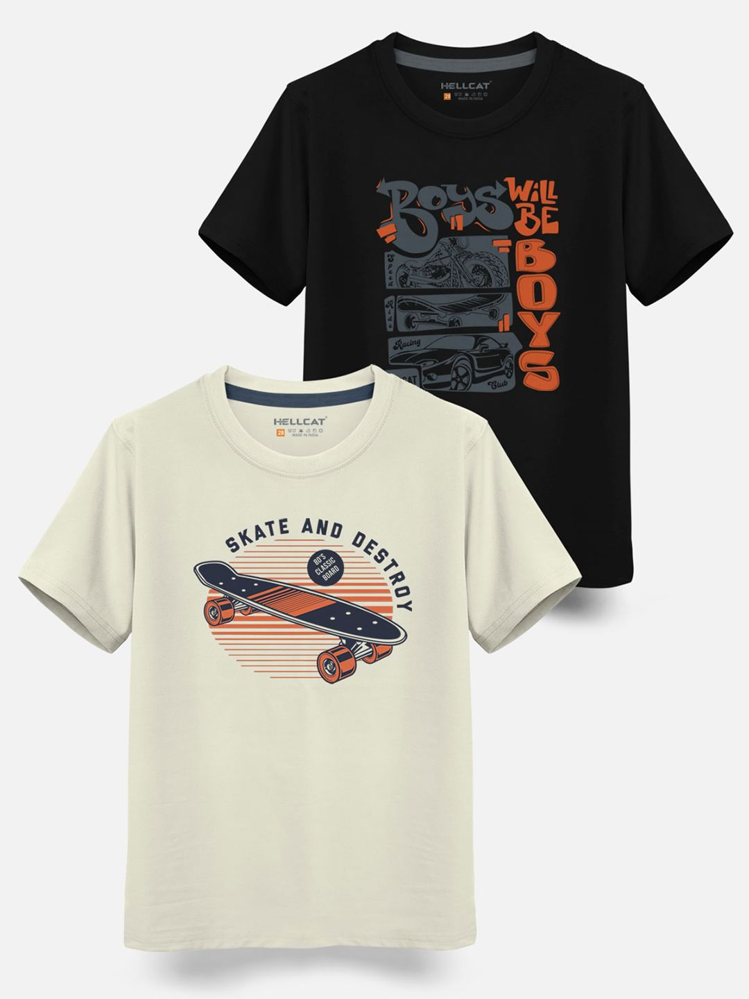 HELLCAT Boys Pack Of 2 Typography Printed T-shirt-picture-20
