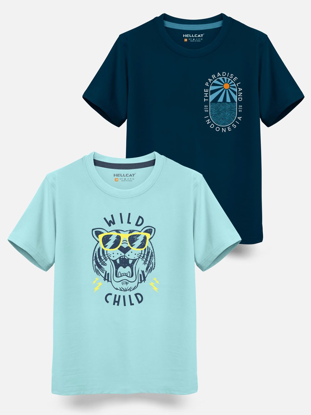 HELLCAT Boys Pack of 2 Graphic Printed Cotton T-shirt-picture-30