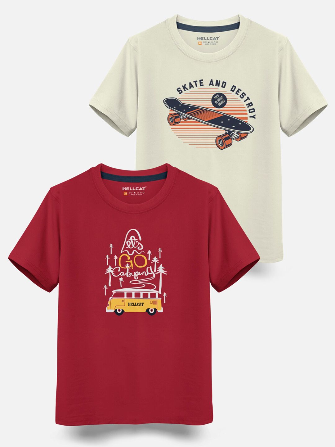 HELLCAT Boys Pack of 2 Typography Printed Cotton T-shirt-picture-38