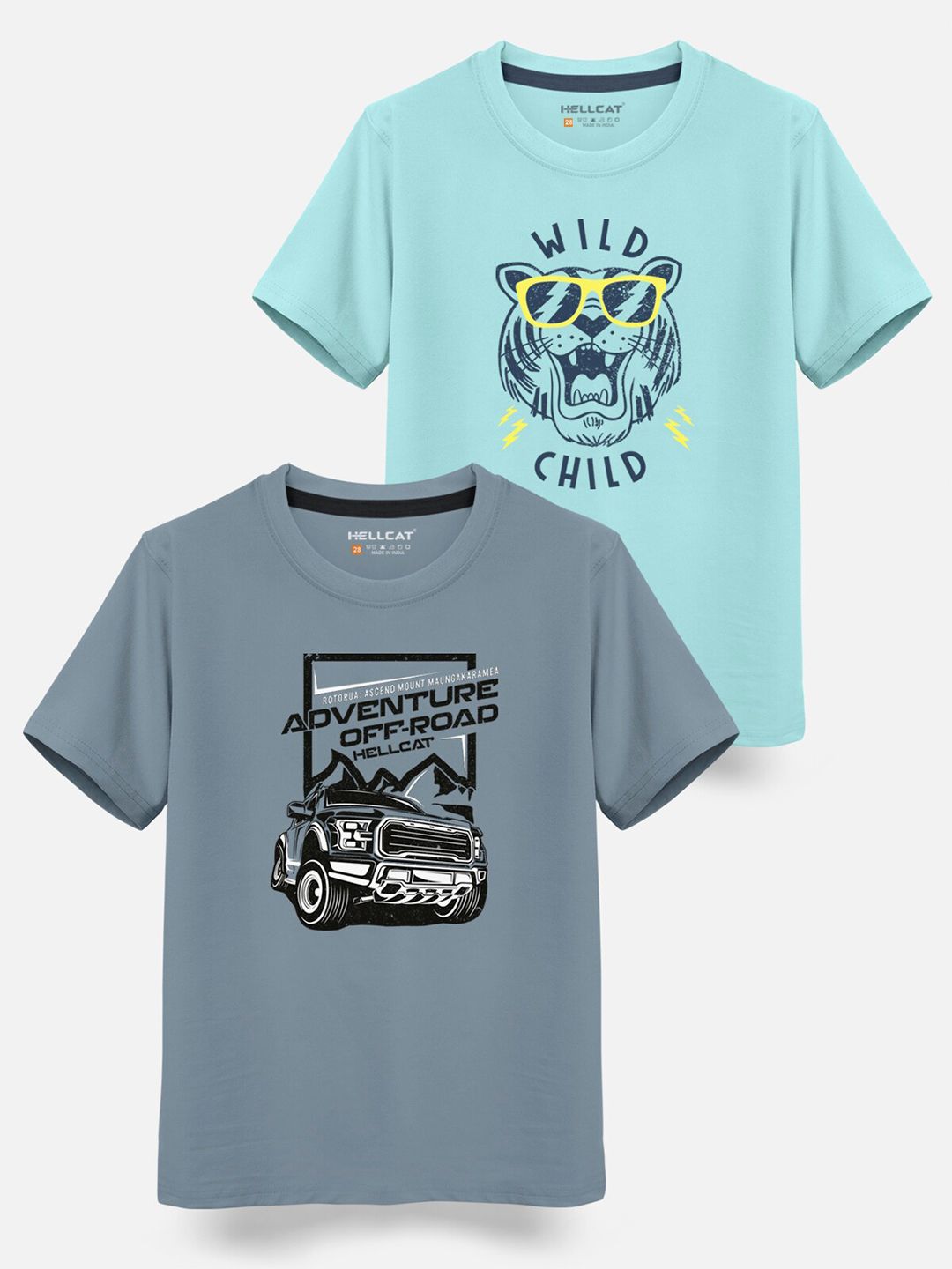 HELLCAT Boys Pack of 2 Graphic Printed Cotton T-shirt-picture-41