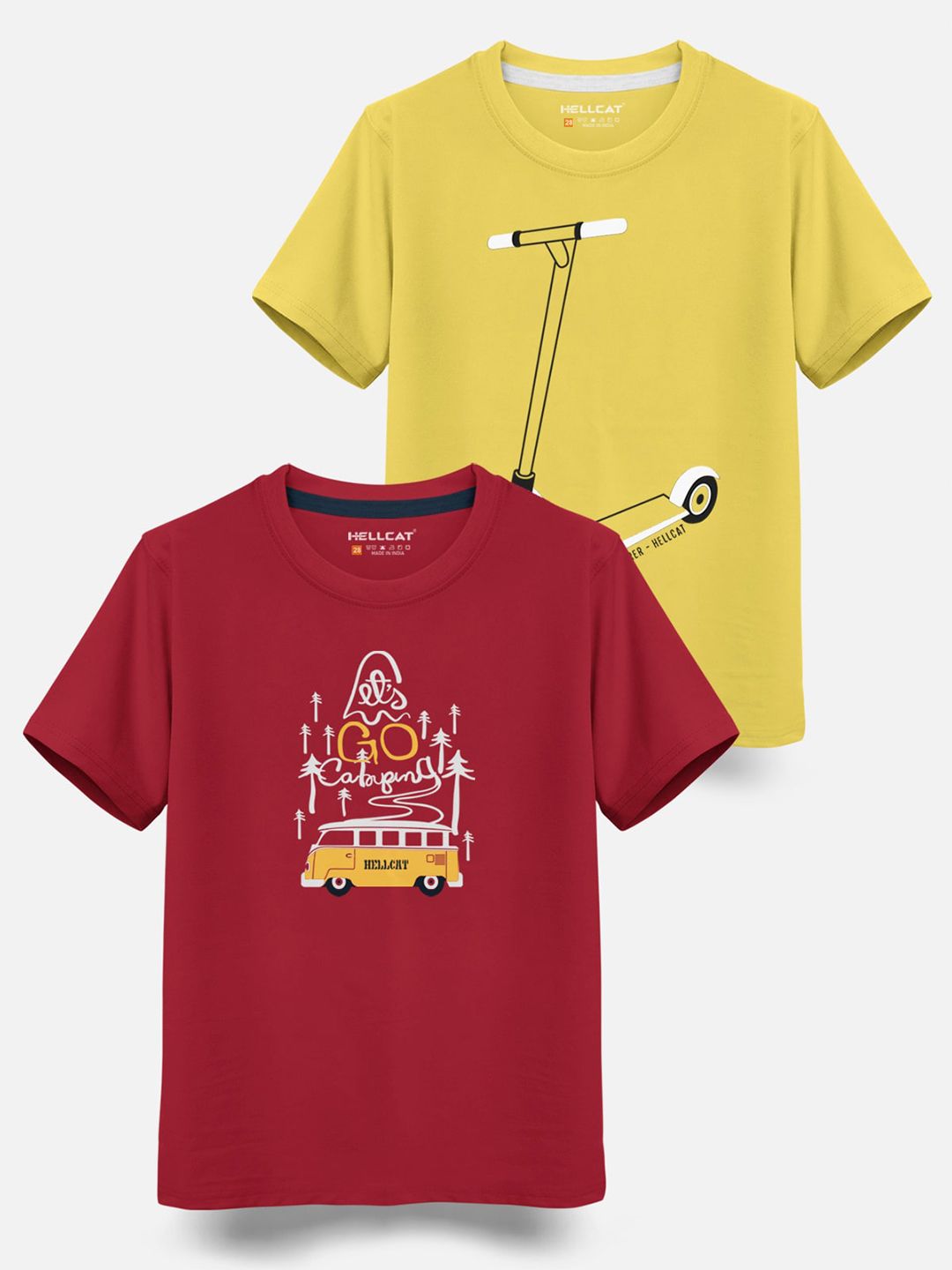 HELLCAT Boys Pack Of 2 Graphic Printed Cotton T-shirt-picture-40