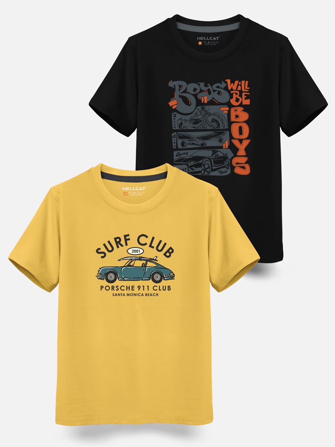 HELLCAT Boys Pack Of 2 Typography Printed Cotton T-shirt-picture-27