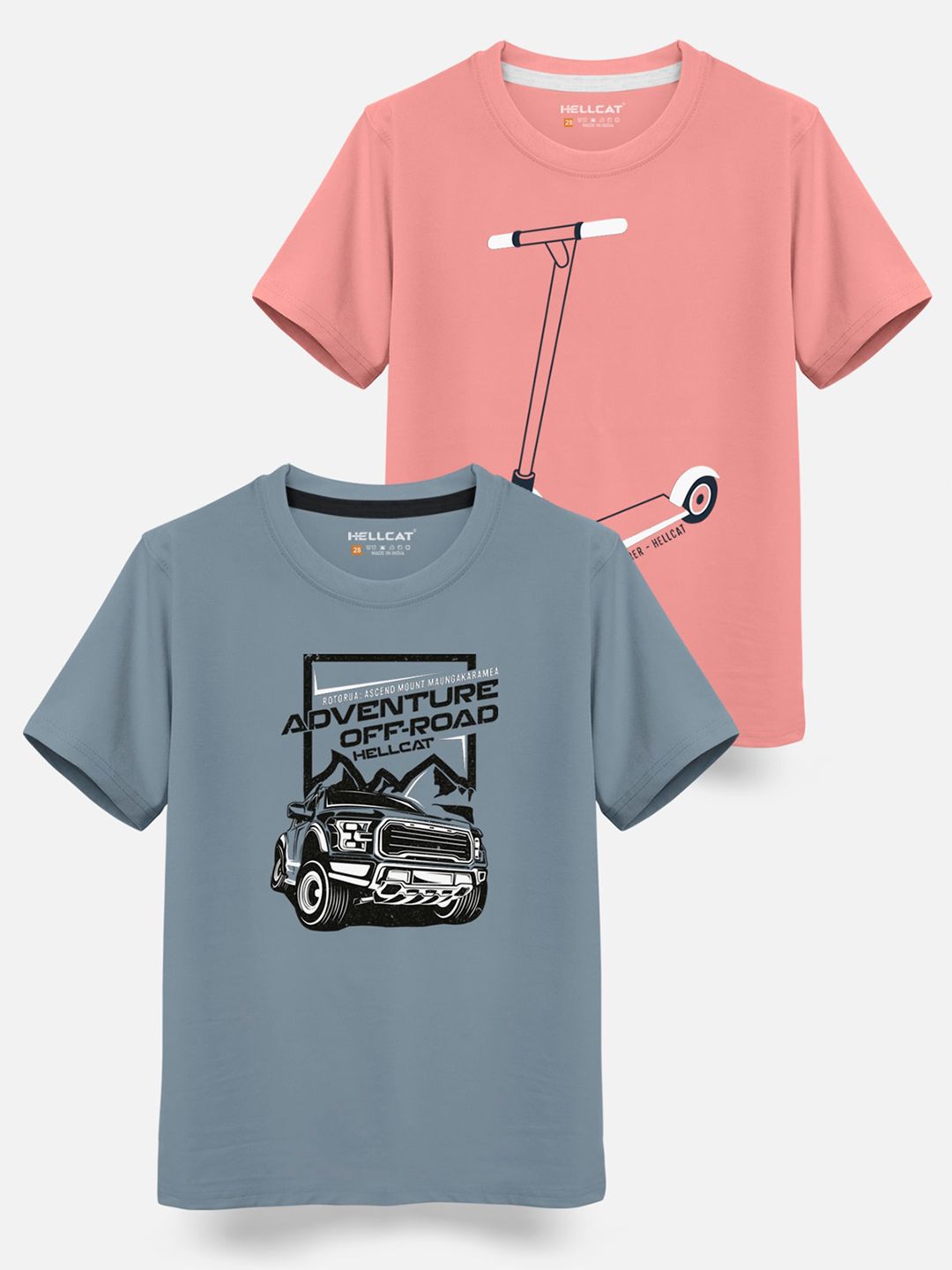 HELLCAT Boys Pack Of 2 Graphic Printed Cotton T-shirt-picture-22