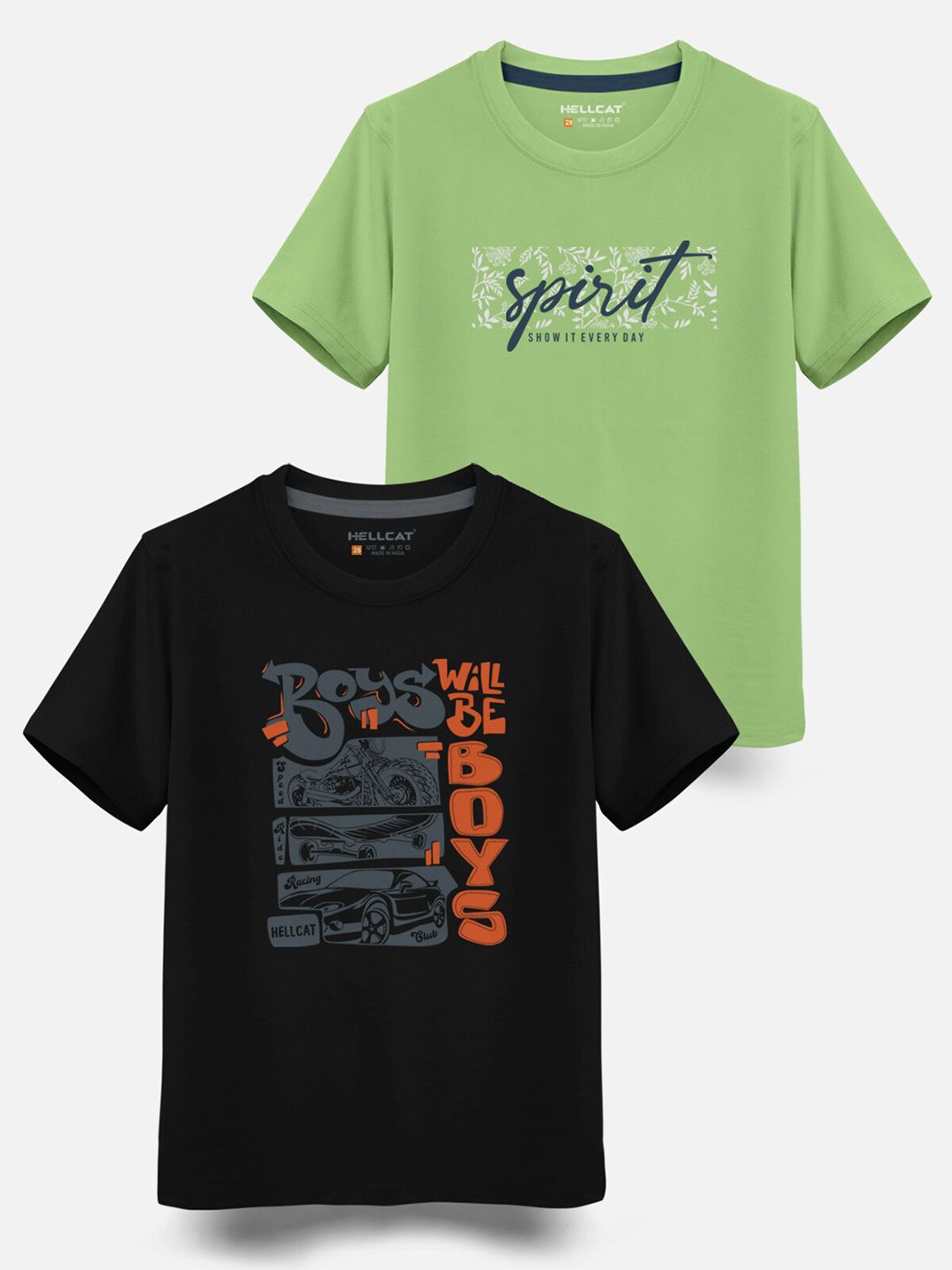 HELLCAT Boys Pack Of 2 Typography Printed Cotton T-shirt-picture-24