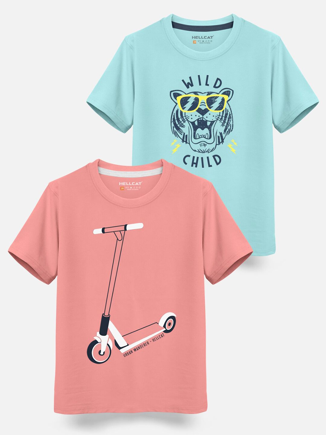 HELLCAT Boys Pack Of 2 Graphic Printed Cotton T-shirt-picture-27