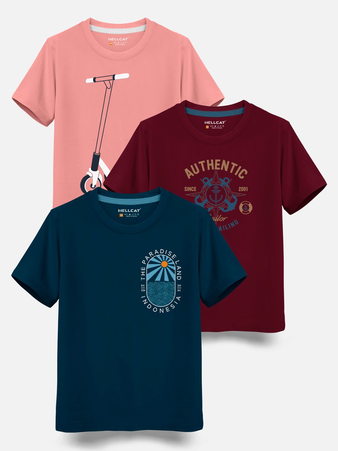 HELLCAT Boys Pack Of 3 Printed Cotton T-shirt-picture-27
