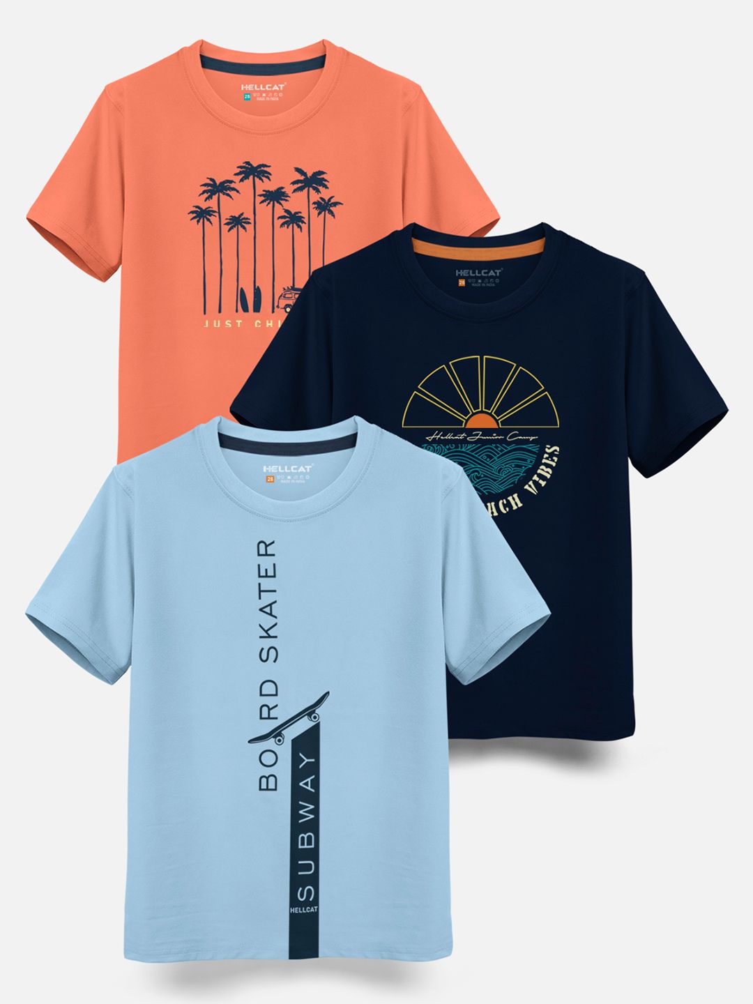 HELLCAT Boys Pack Of 3 Printed Cotton T-shirt-picture-33