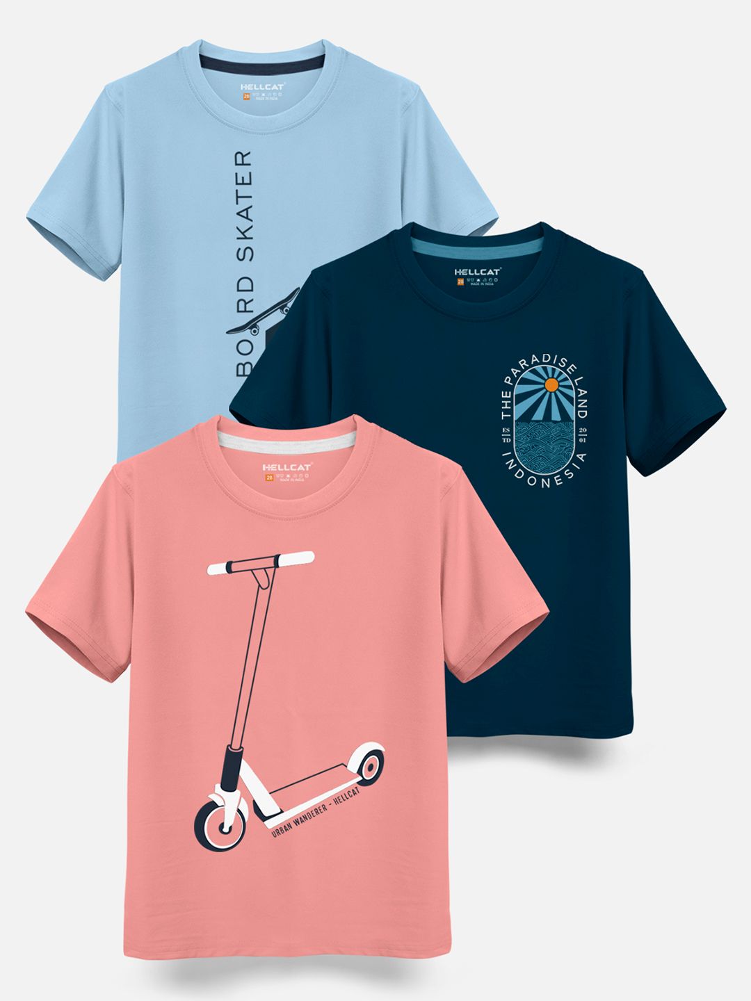 HELLCAT Boys Pack Of 3 Printed Cotton T-shirt-picture-24