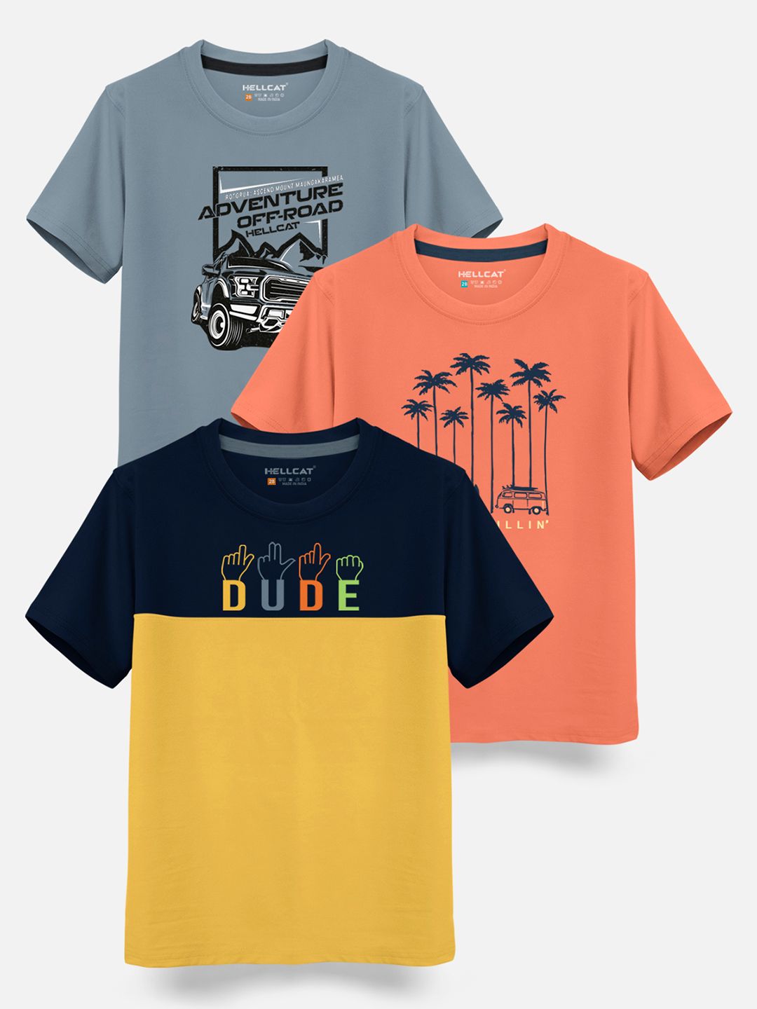 HELLCAT Boys Pack Of 3 Printed Cotton T-shirt-picture-30