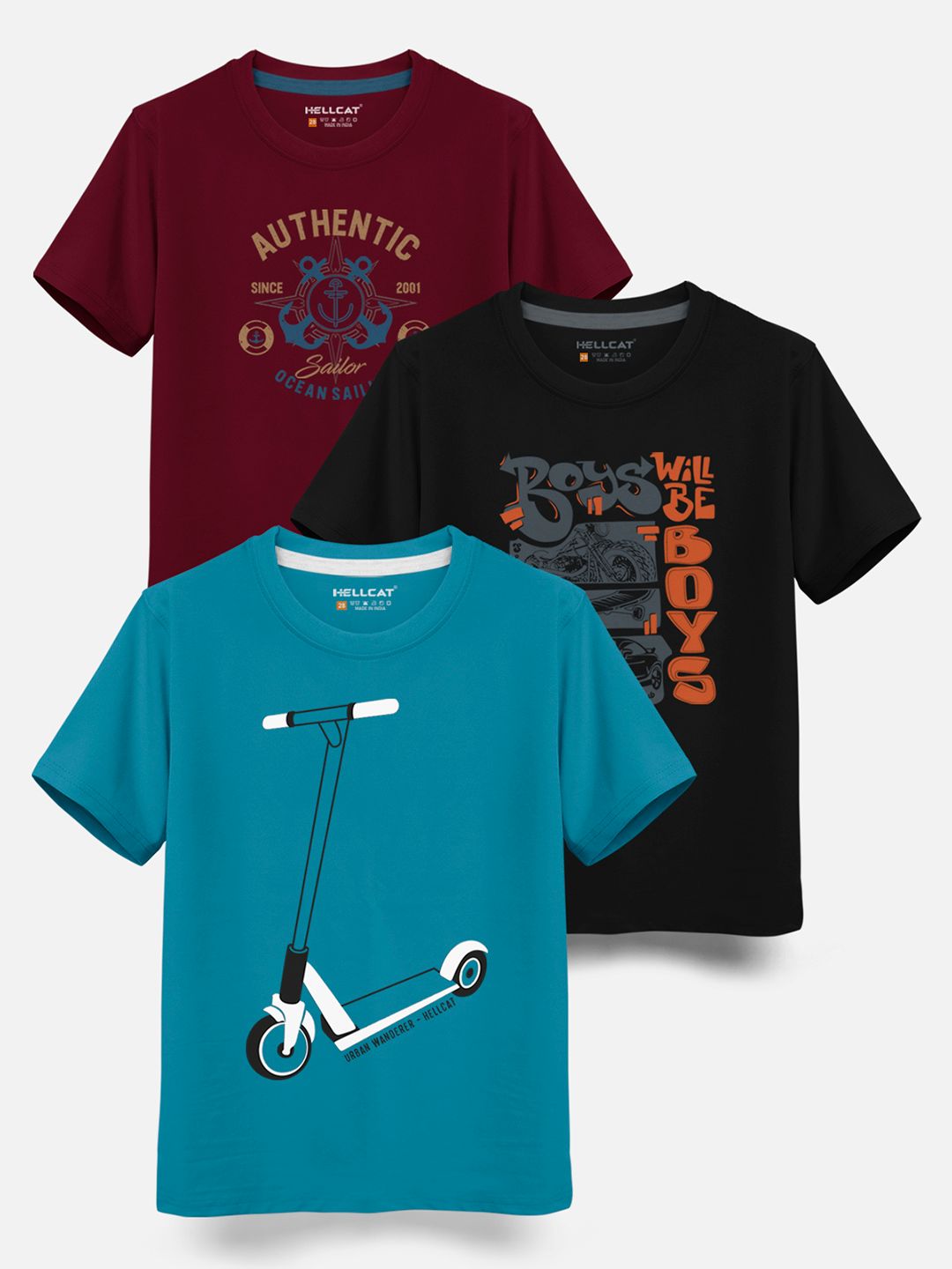 HELLCAT Boys Pack Of 3 Printed Cotton T-shirt-picture-20