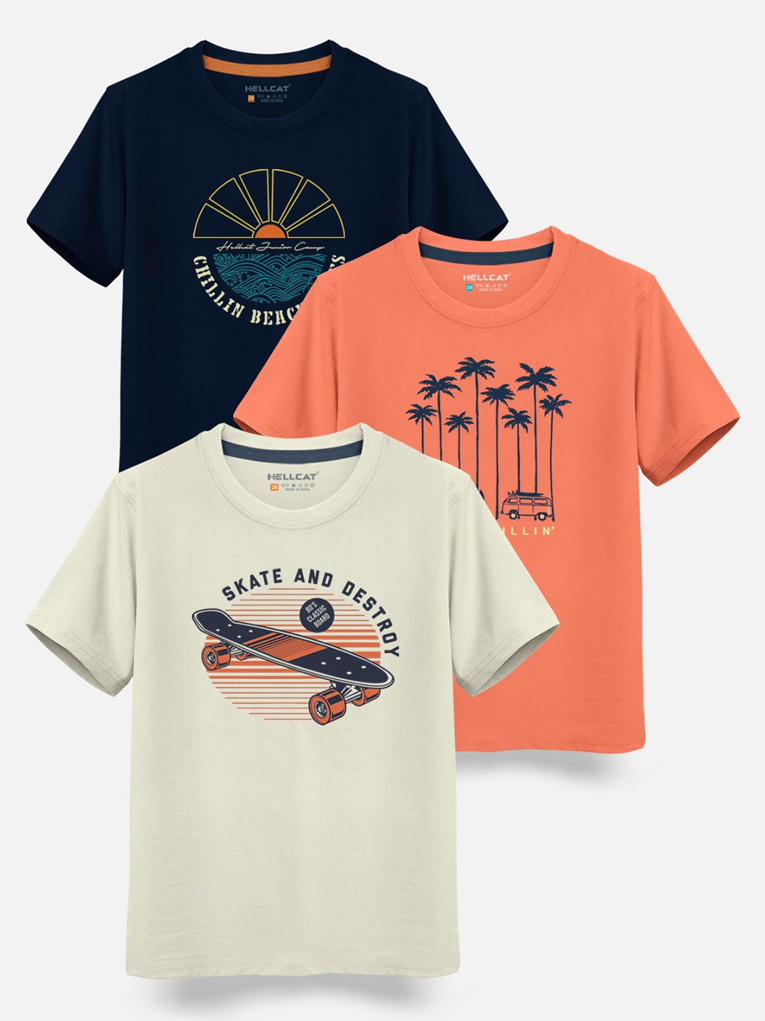 HELLCAT Boys Pack Of 3 Printed Cotton T-shirt-picture-19