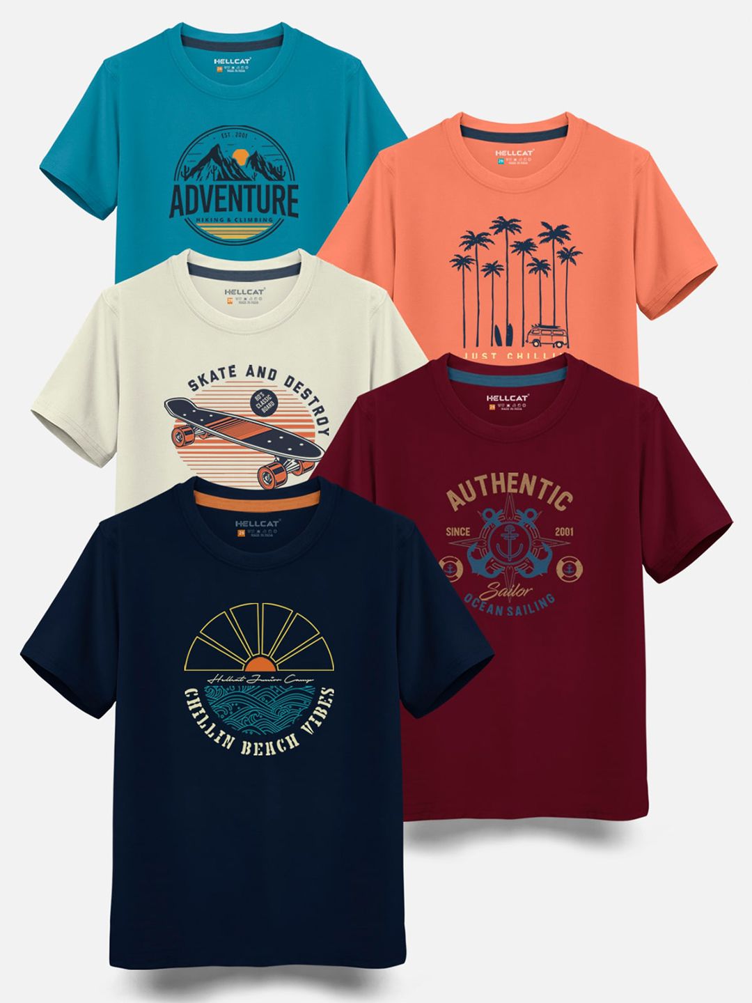 HELLCAT Boys Pack Of 5 Printed Cotton T-shirt-picture-13