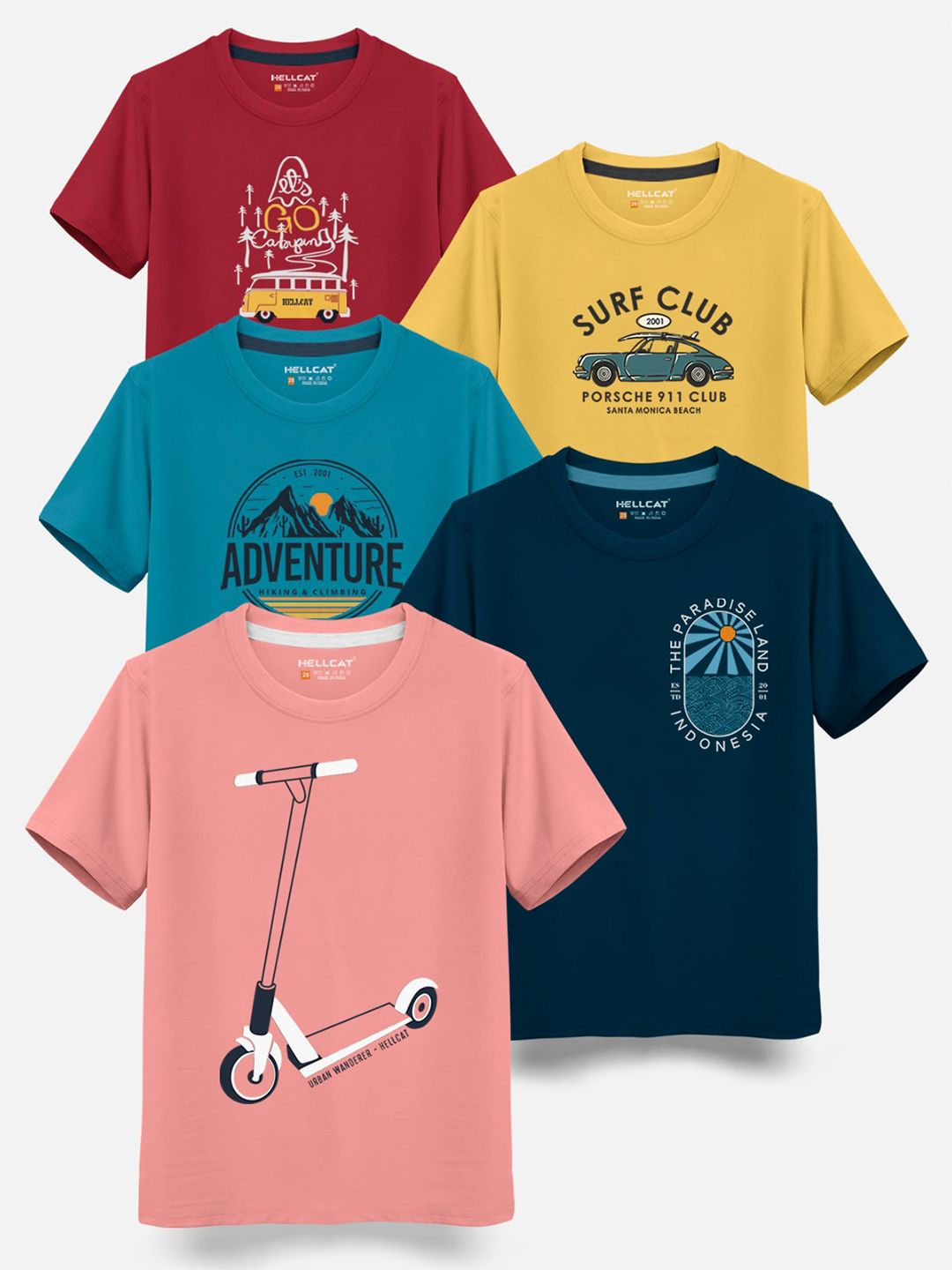 HELLCAT Boys Pack Of 5 Printed Cotton T-shirt-picture-33