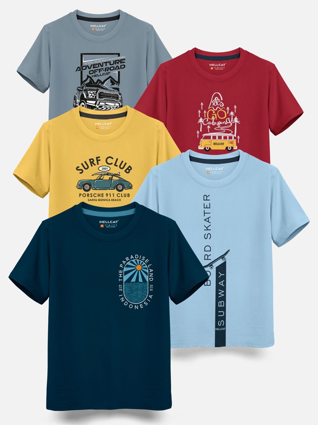 HELLCAT Boys Pack of 5 Printed Cotton T-shirts-picture-35