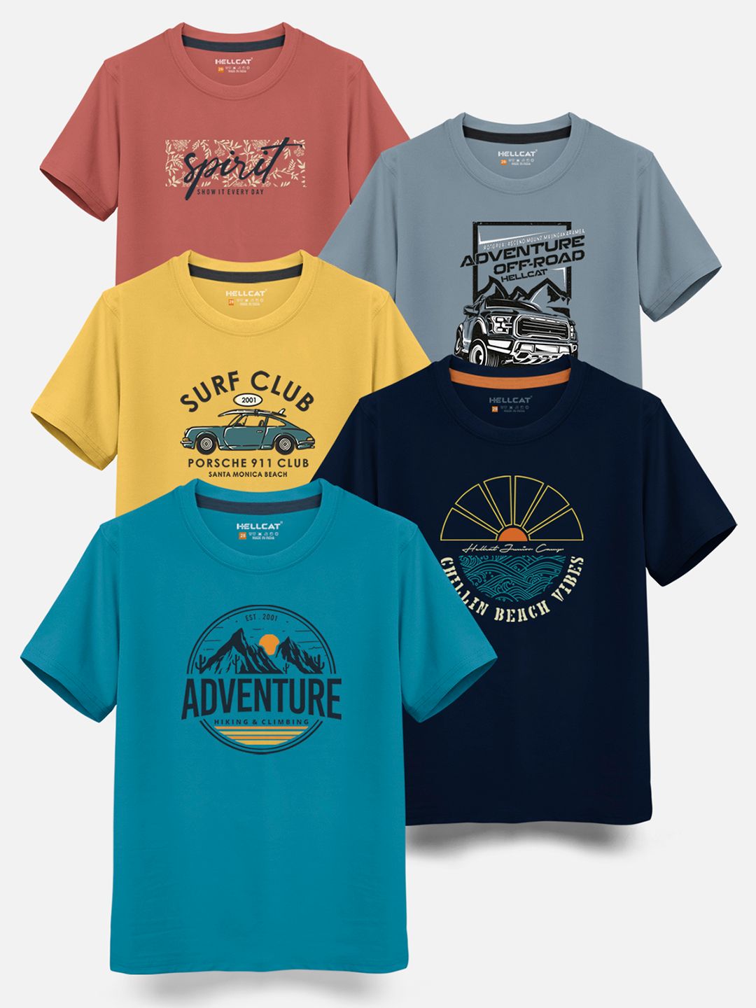 HELLCAT Boys Pack Of 5 Graphic Printed Cotton T-shirt-image-20