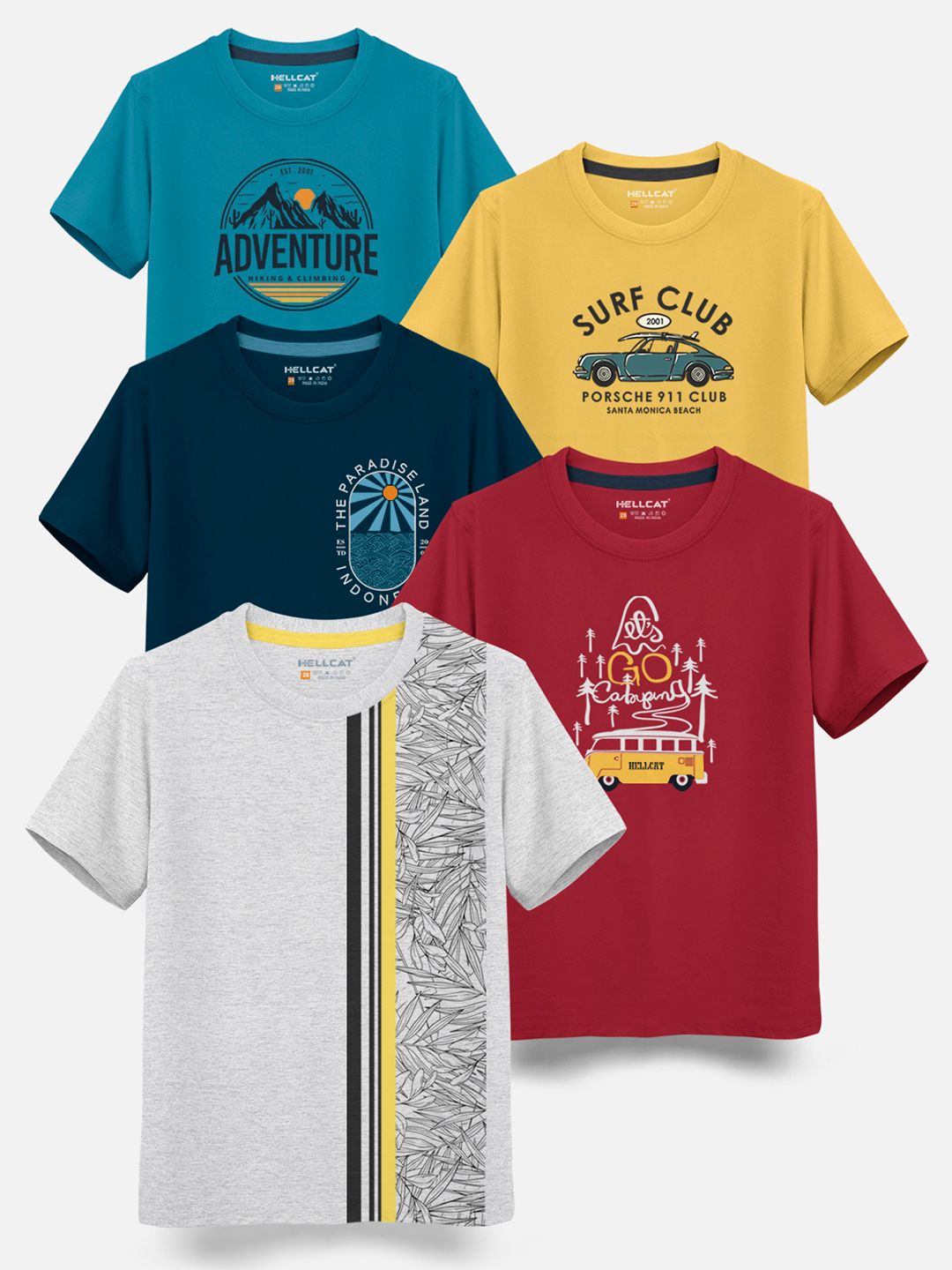 HELLCAT Boys Pack Of 5 Graphic Printed Cotton T-shirt-picture-10