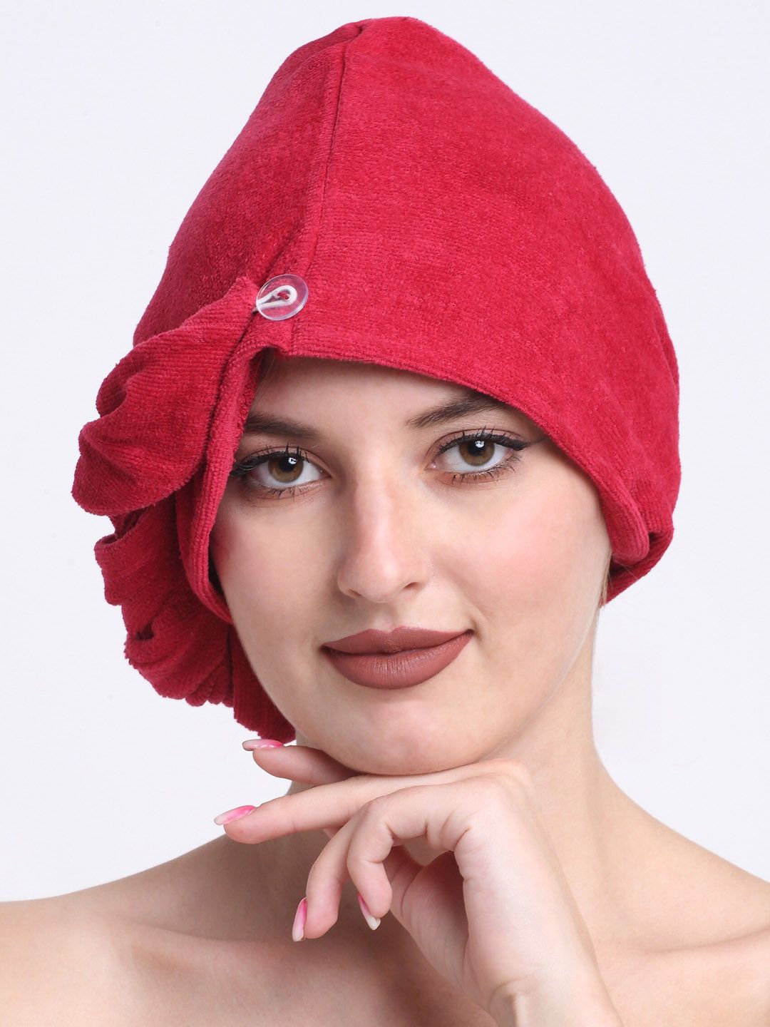 Creeva Luxury Red Pure Cotton 380 GSM Anti Bacterial Hair Wrap Towel-picture-31