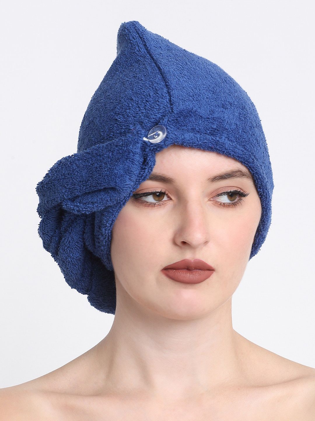Creeva Luxury Blue Pure Cotton 380 GSM Anti Bacterial Hair Wrap Towel-image-12