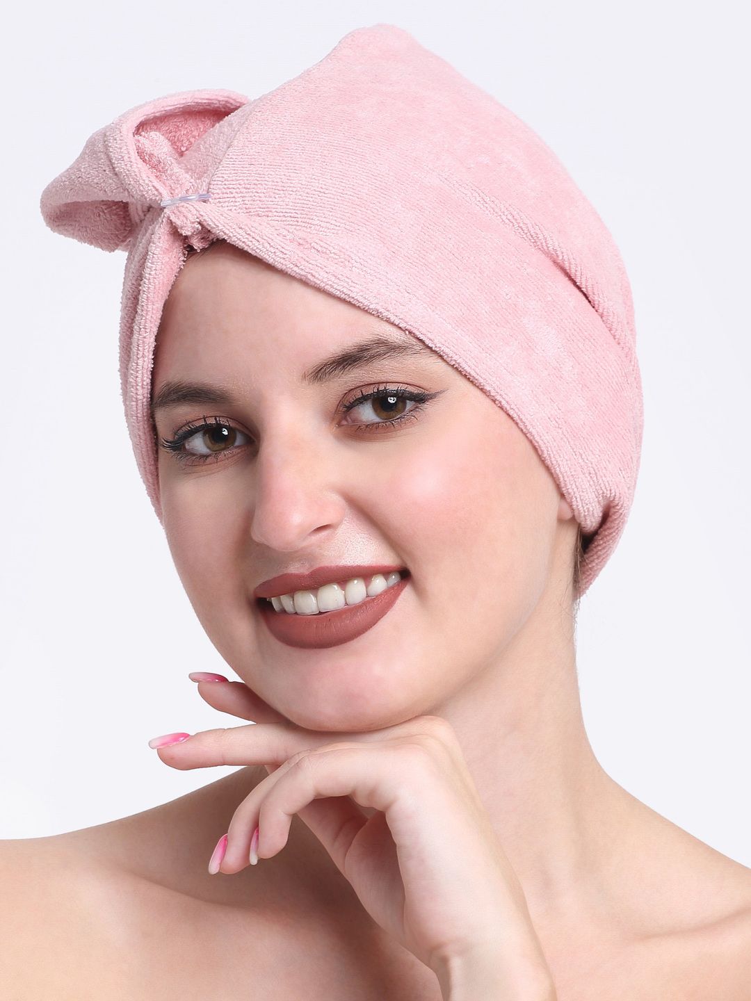Creeva Luxury Rose Pink Pure Cotton 380 GSM Anti Bacterial Hair Wrap Towel-image-40