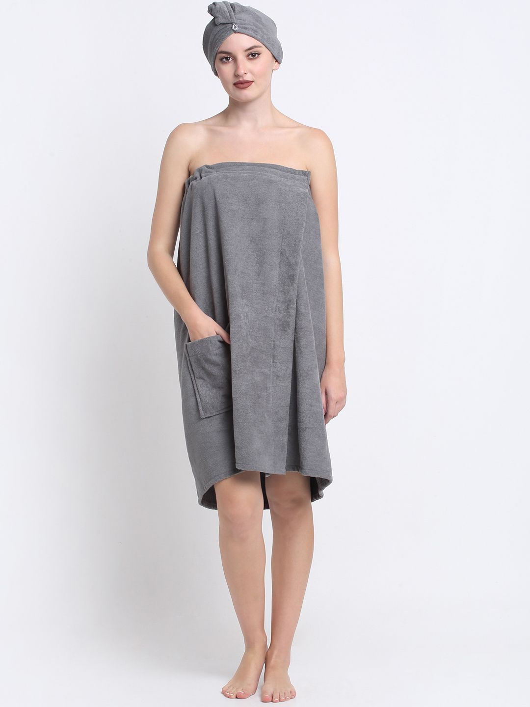 Creeva Luxury 2Pcs Pure Cotton 380GSM Anti Bacterial Bath Wrap & Hair Wrap Towels Robe-picture-36