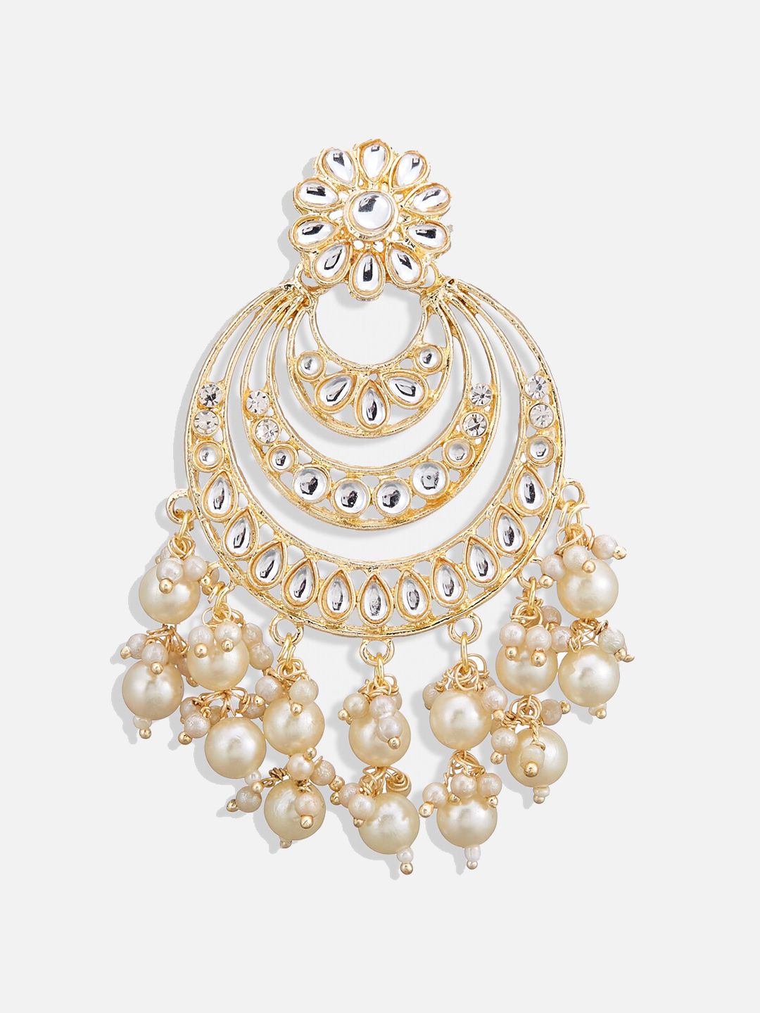 ATIBELLE Gold-Plated Stone-Studded & Beaded Contemporary Chandbalis Earrings