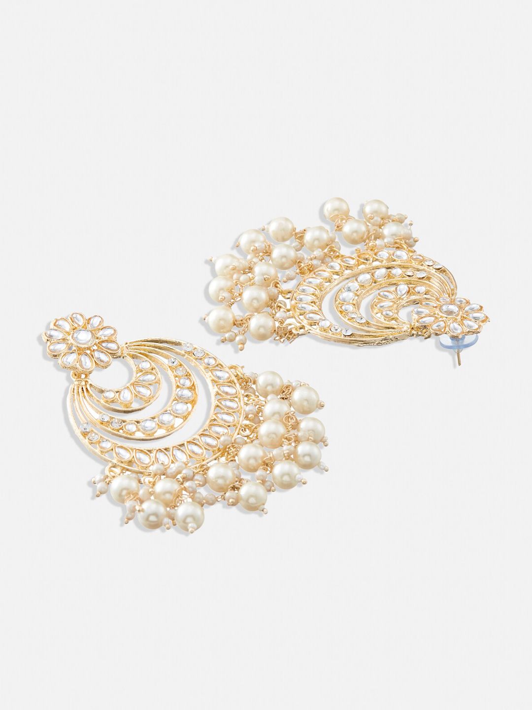 ATIBELLE Gold-Plated Stone-Studded & Beaded Contemporary Chandbalis Earrings