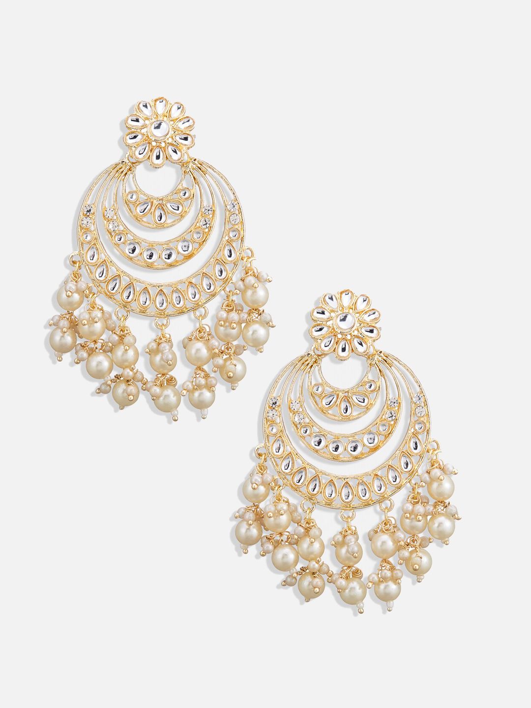 ATIBELLE Gold-Plated Stone-Studded & Beaded Contemporary Chandbalis Earrings