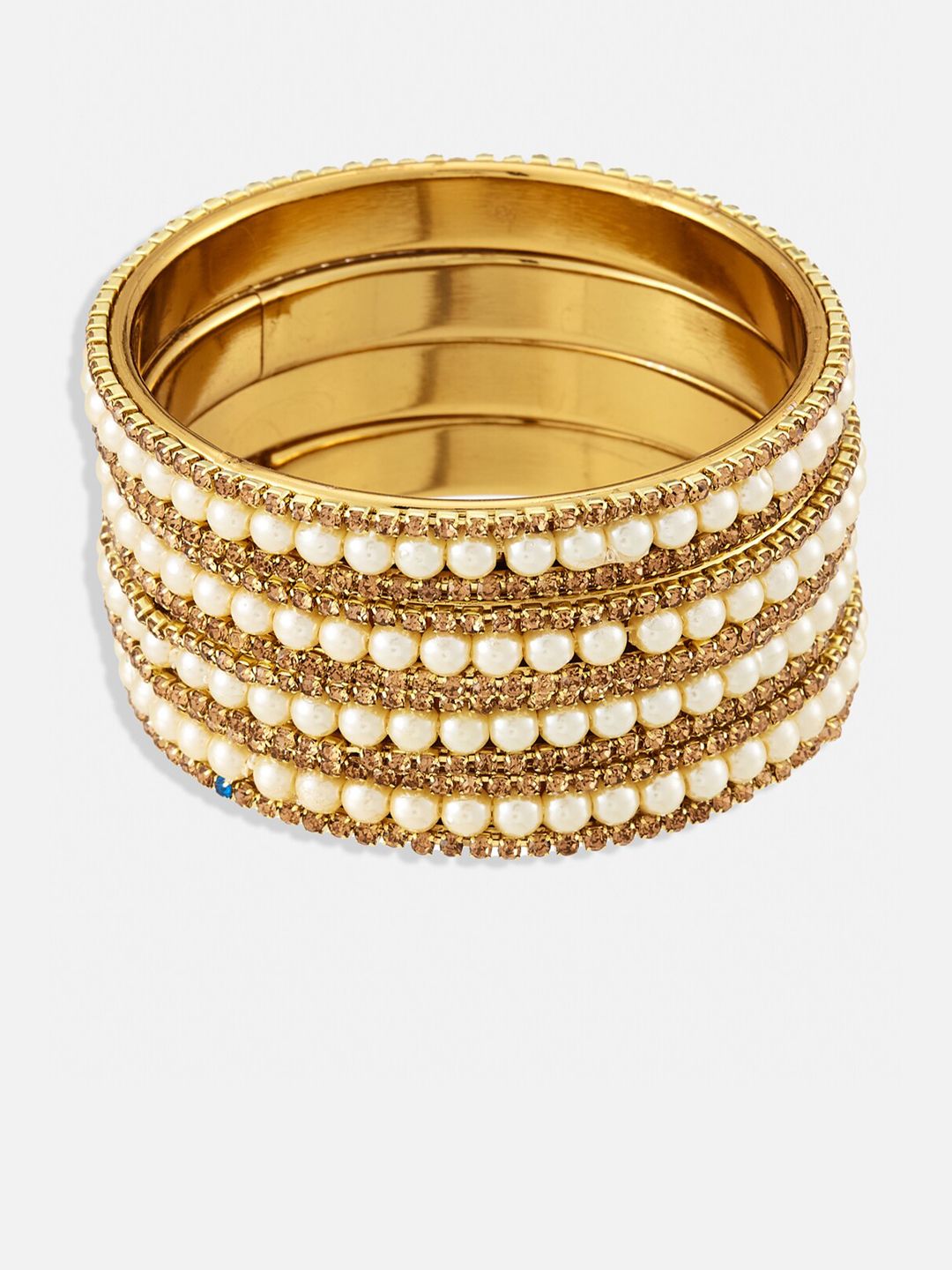 ATIBELLE Set Of 4 Gold-Plated Stone-Studded & Beaded Bangles
