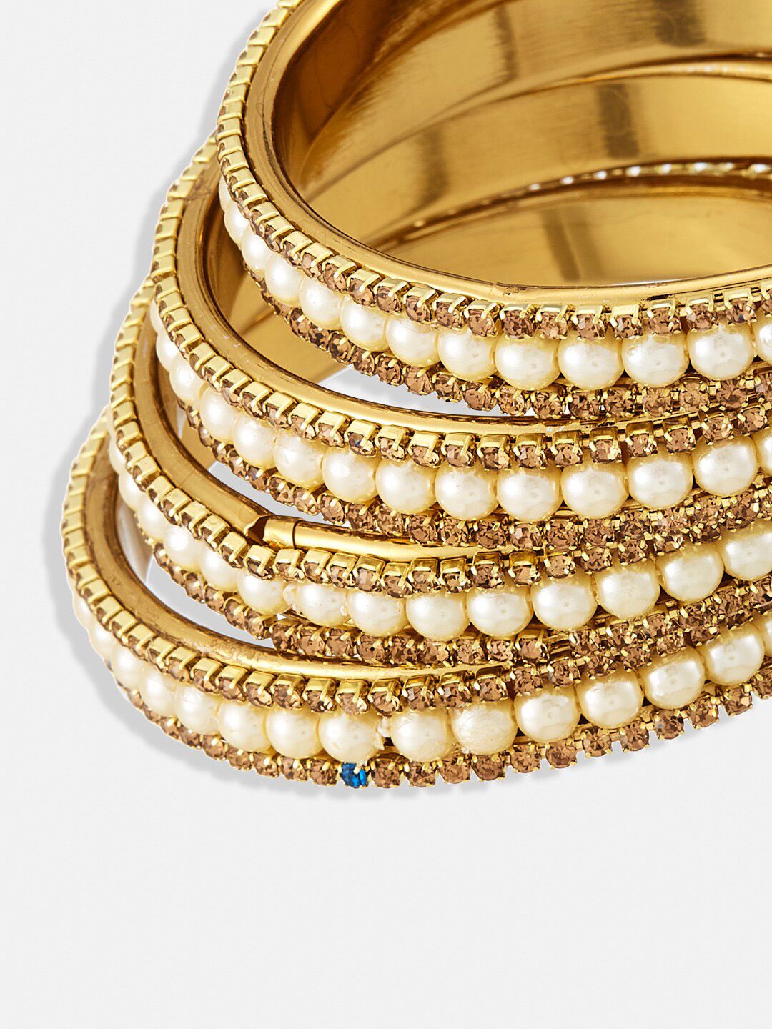 ATIBELLE Set Of 4 Gold-Plated Stone-Studded & Beaded Bangles