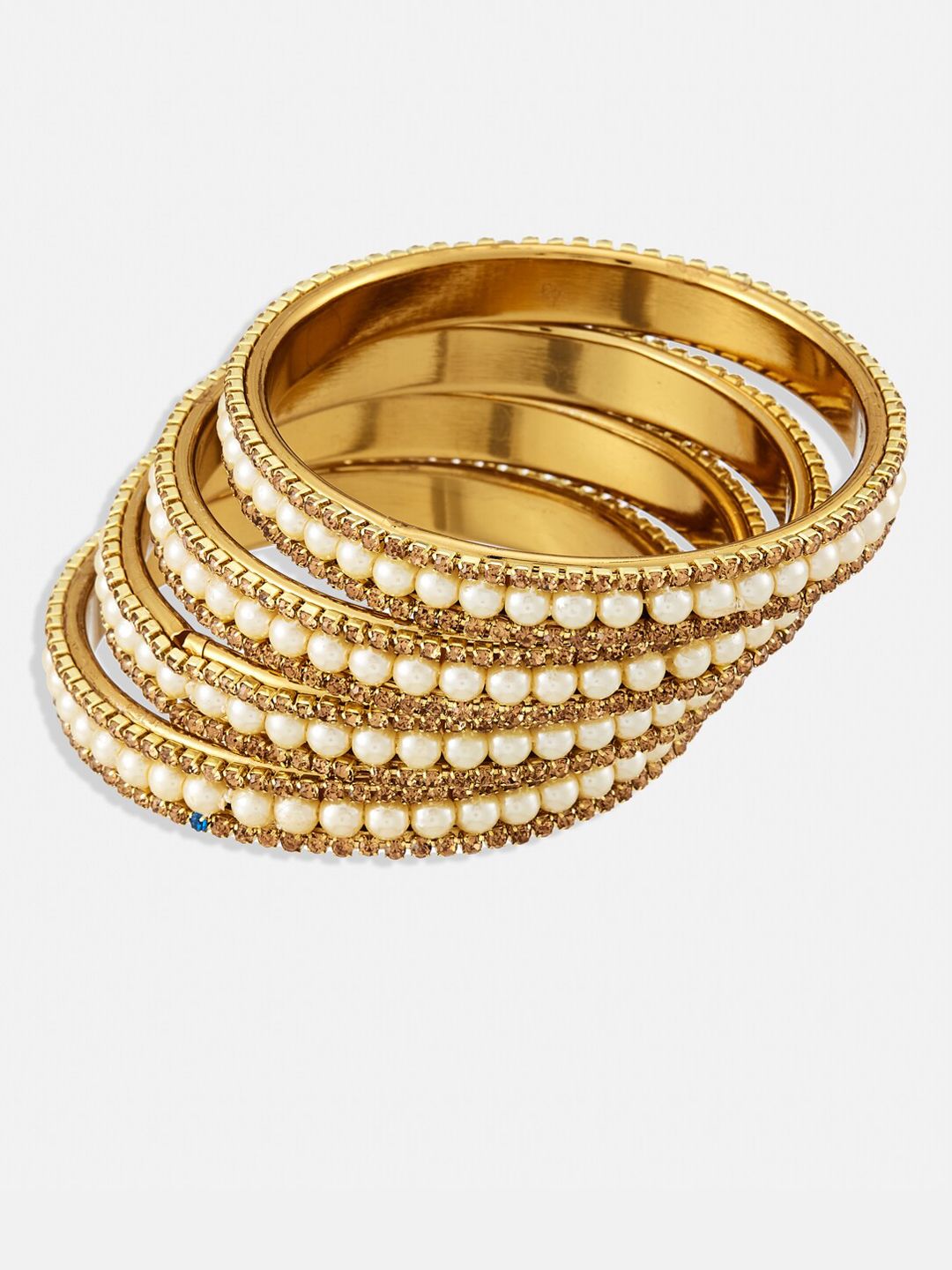 ATIBELLE Set Of 4 Gold-Plated Stone-Studded & Beaded Bangles