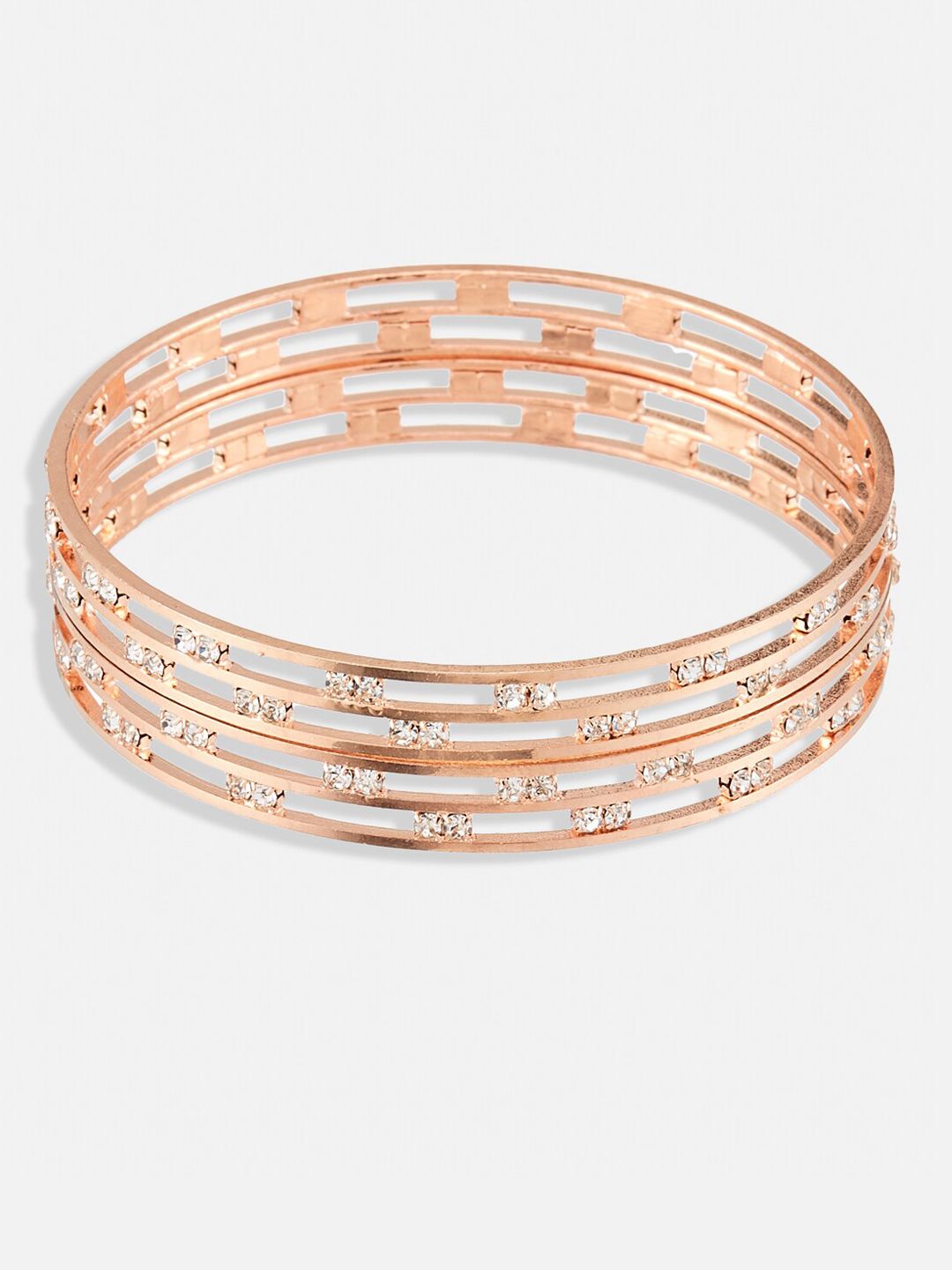 ATIBELLE Set Of 2 Rose Gold-Plated Stone-Studded Bangles