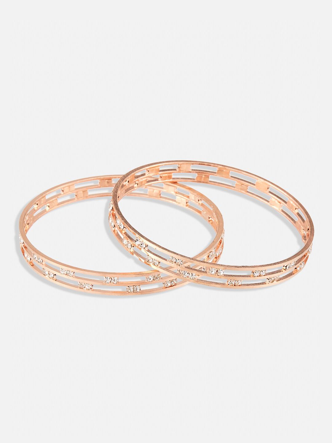 ATIBELLE Set Of 2 Rose Gold-Plated Stone-Studded Bangles