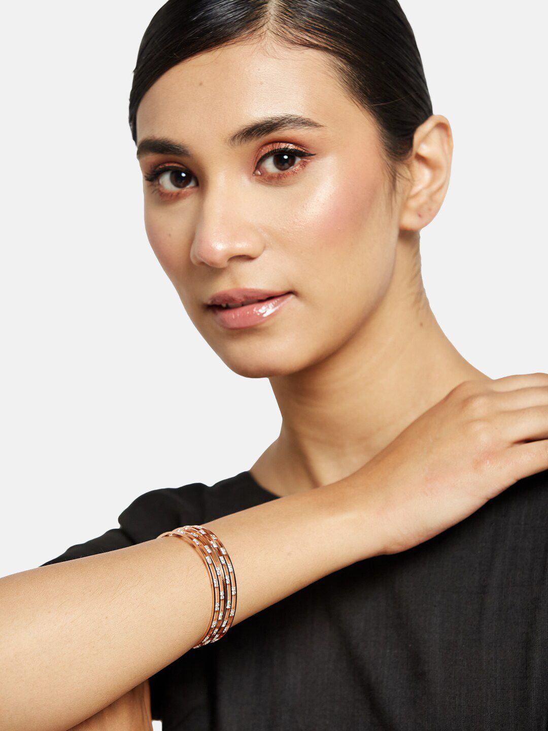 ATIBELLE Set Of 2 Rose Gold-Plated Stone-Studded Bangles