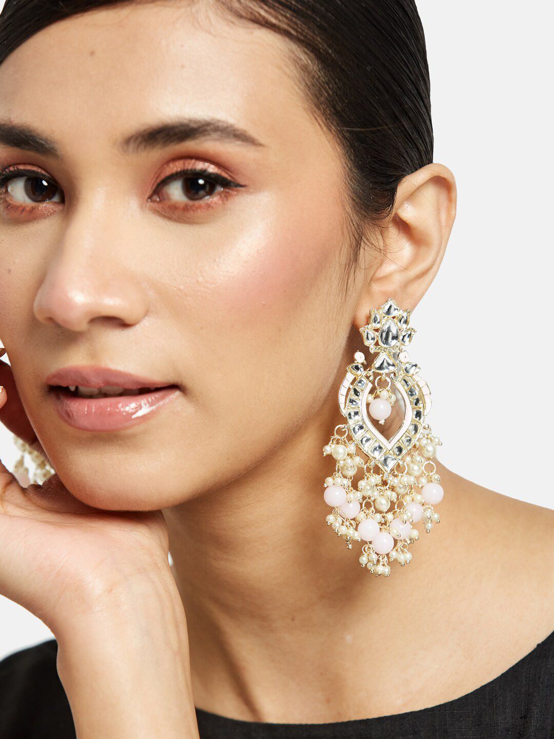 ATIBELLE Gold-Plated Kundan Stone Studded Classic Chandbali Earrings