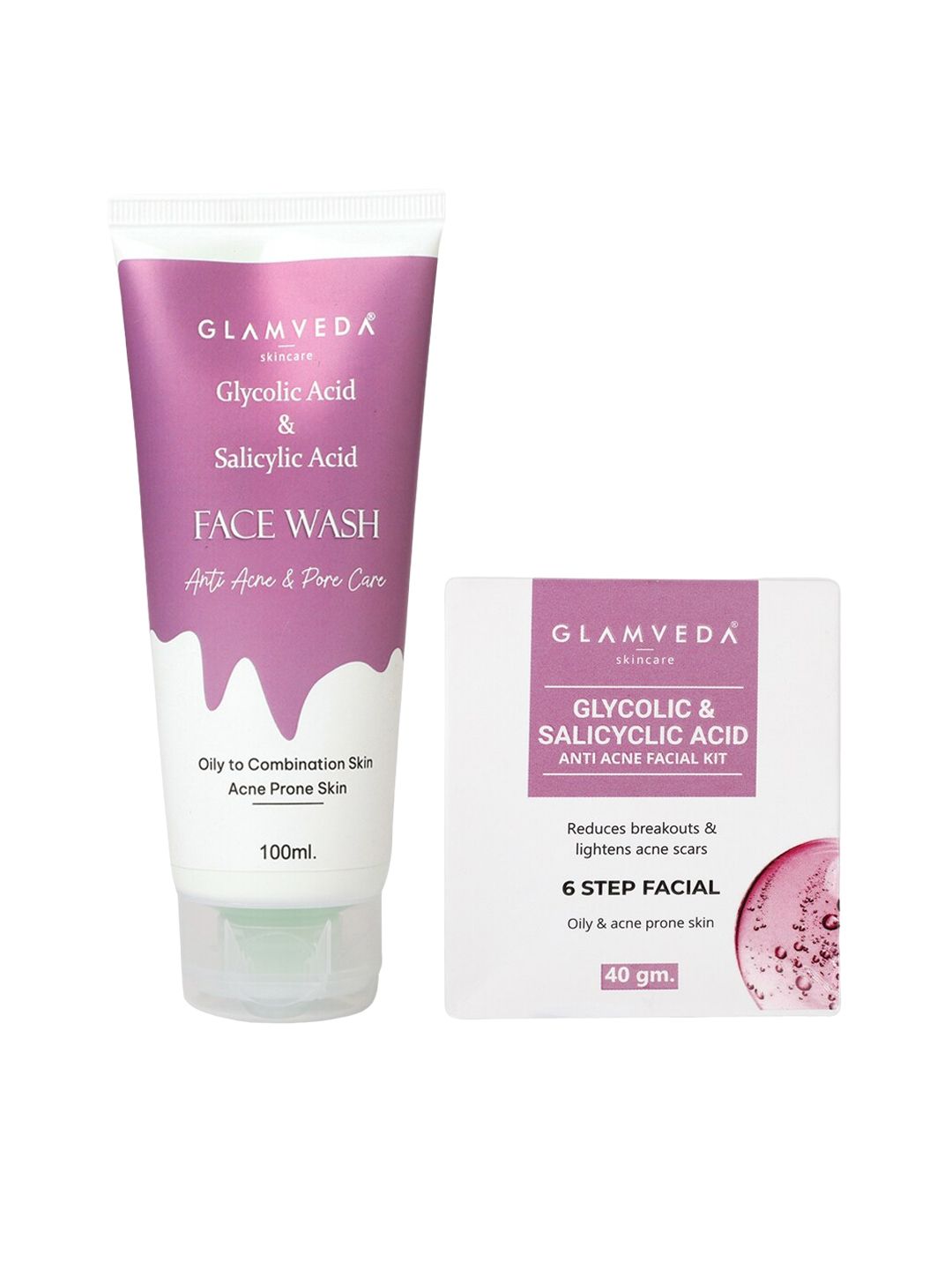 Glamveda Set Of 2 Glycolic & Salicylic Acid Anti Acne Face Wash 100 ml & Facial Kit 40 gm-picture-20