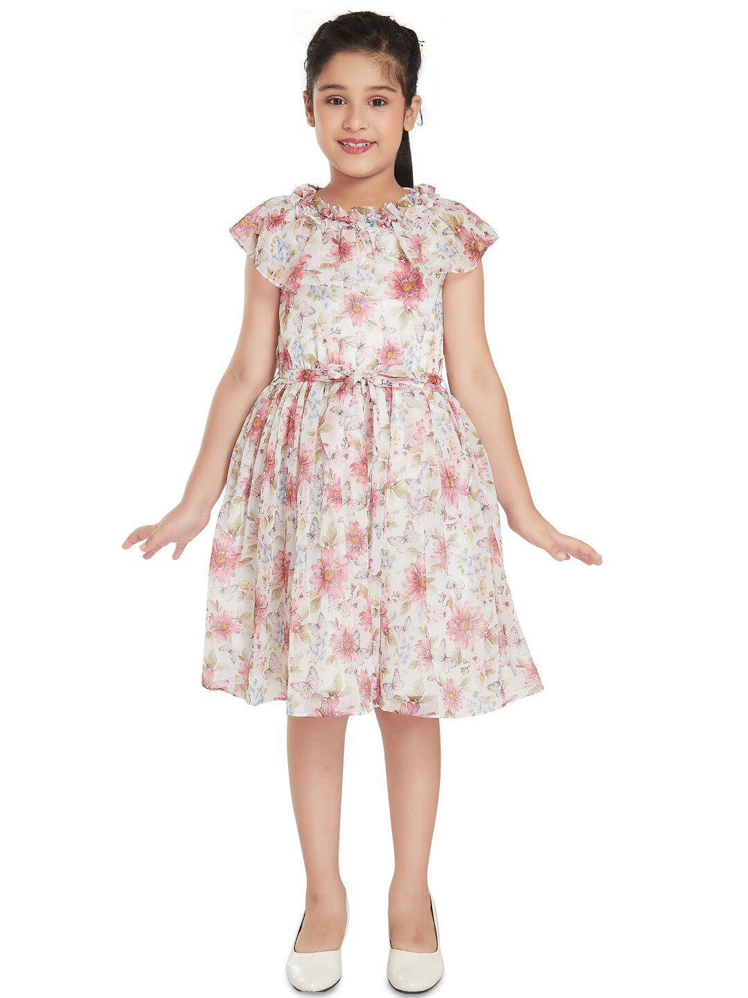 Peppermint Girls Round Neck Floral Printed Fit And Flare Dress With Belt-picture-31