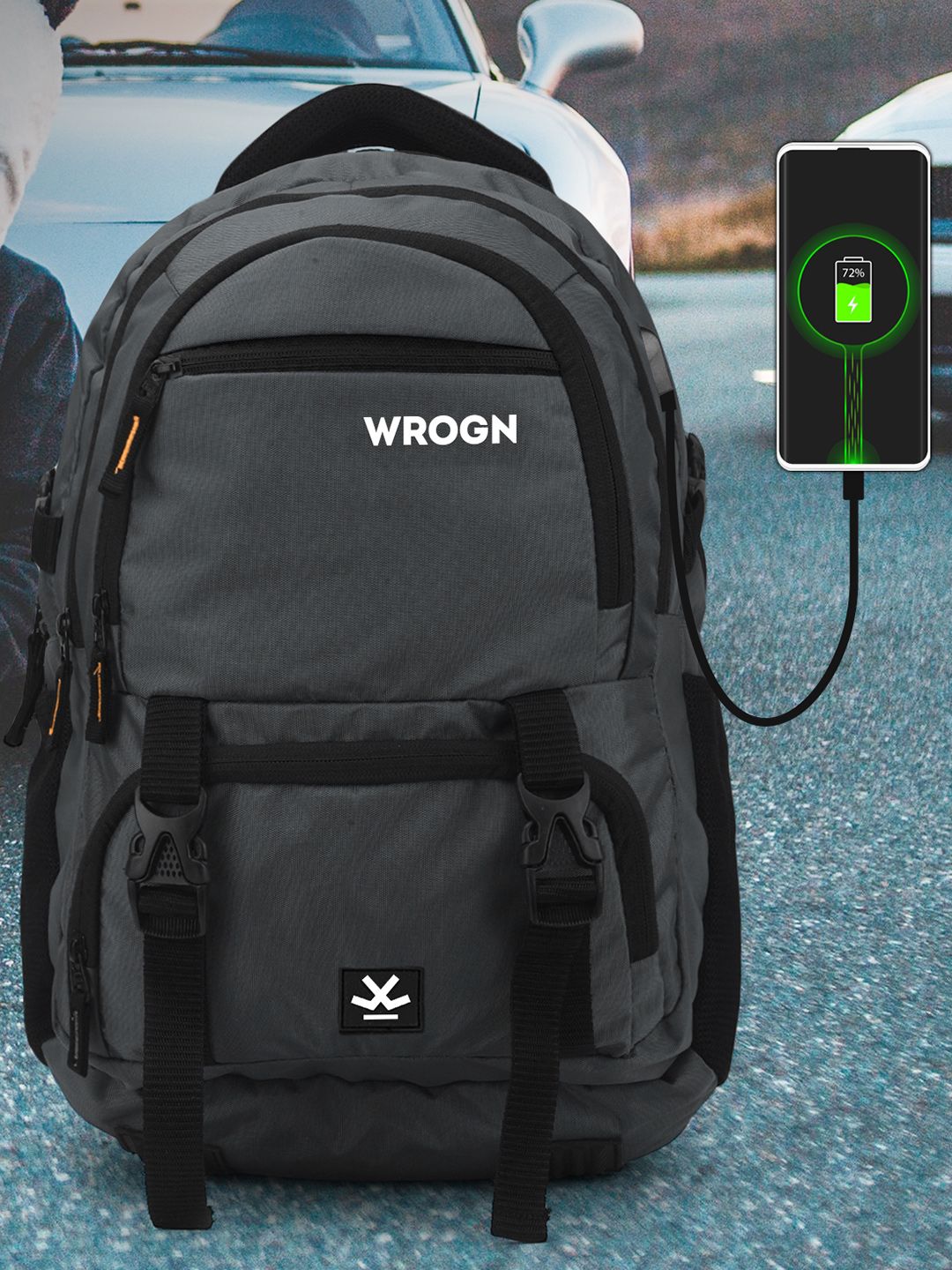 WROGN Brand Logo Laptop Backpack with USB Charging Port