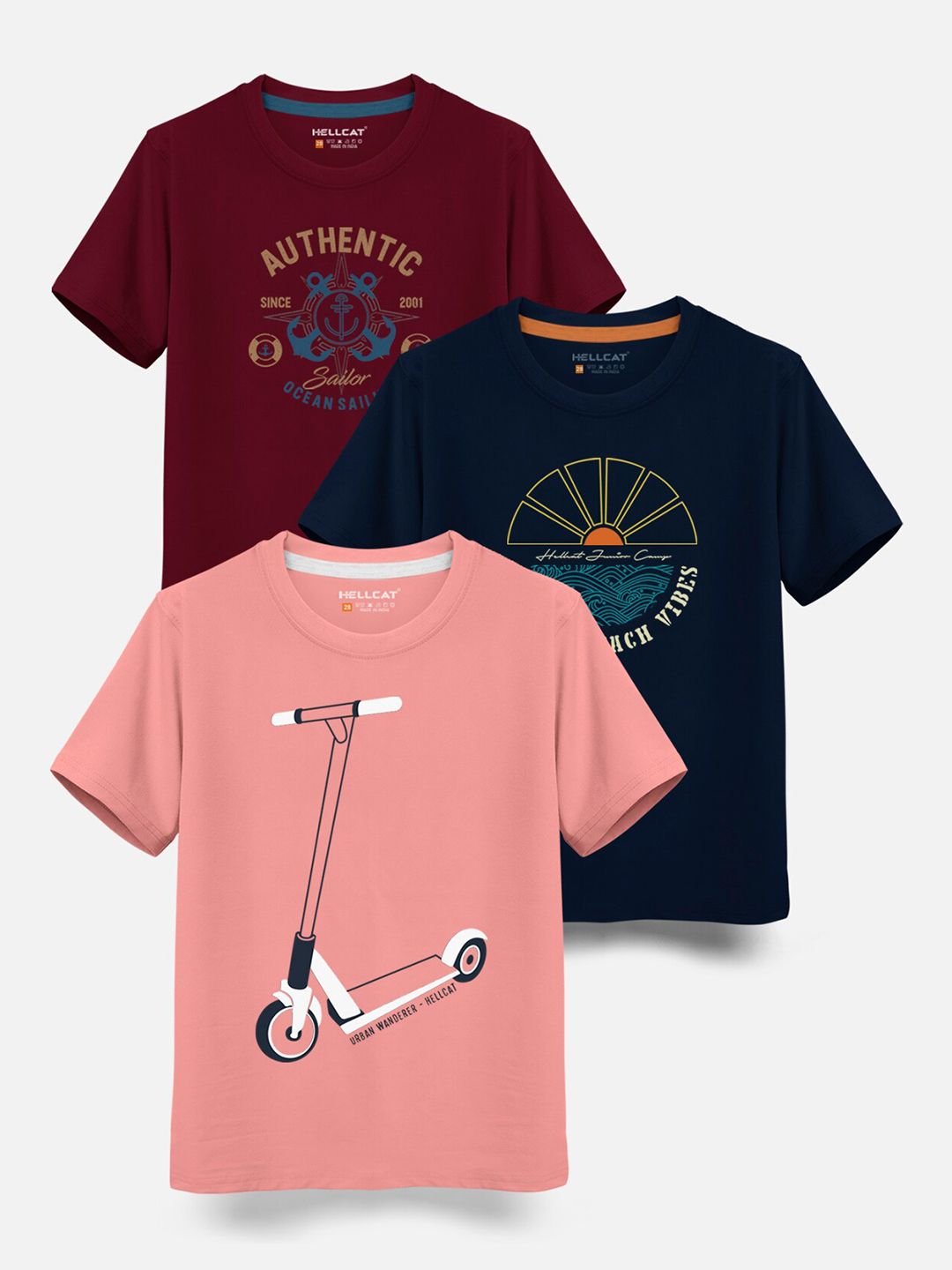 HELLCAT Boys Pack Of 3 Graphic Printed T-shirt-picture-23