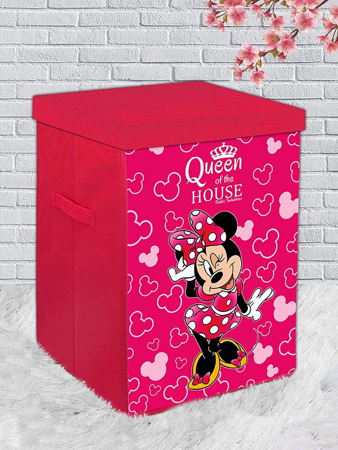 Kuber Industries Pink 2 Pieces Minnie Printed Non-Woven Laundry Bag With Lid & Handles-picture-18