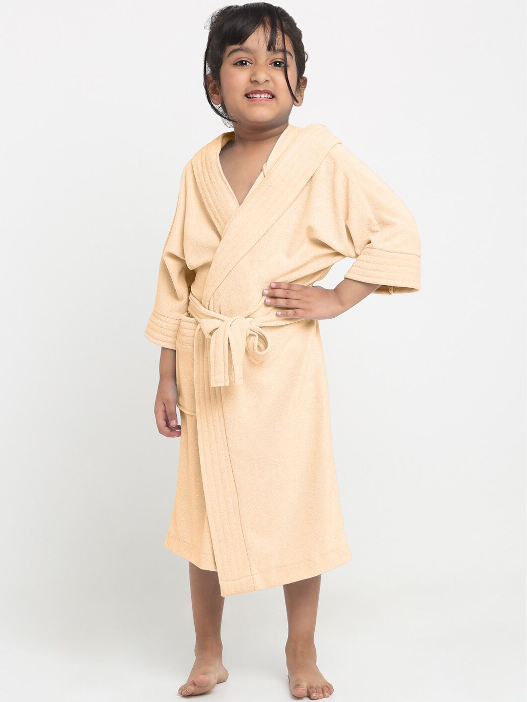 Creeva Melodious Kids Rust Beige Front Pocket Bath Robe-picture-15