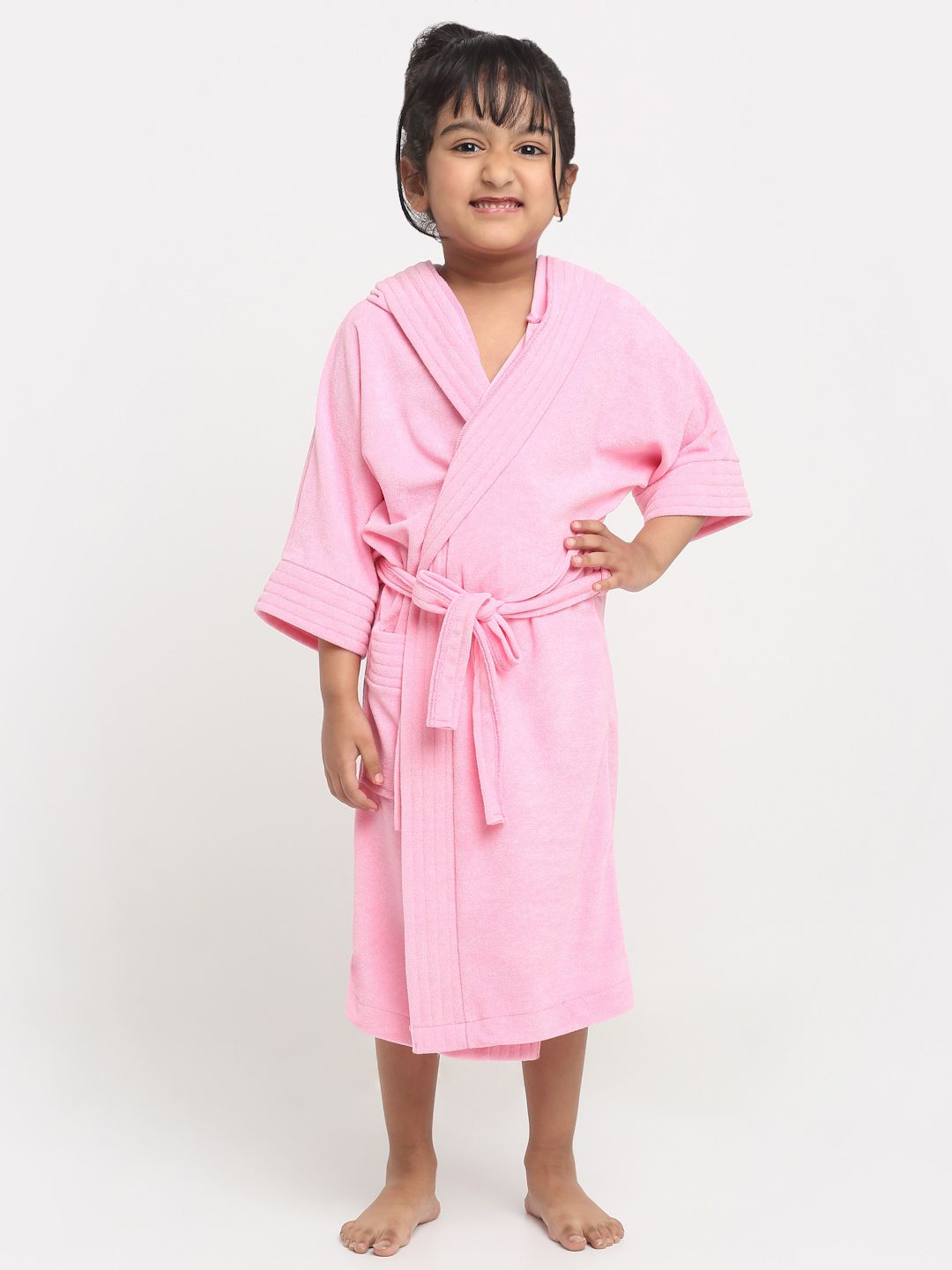 Creeva Melodious Kids Pink Front Pocket Bath Robe-picture-21
