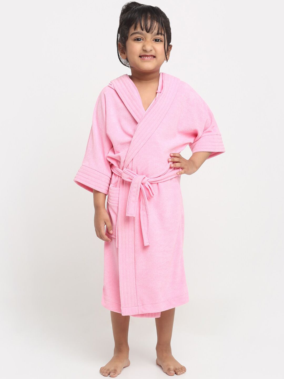 Creeva Melodious Kids Pink Front Pocket Bath Robe-image-44